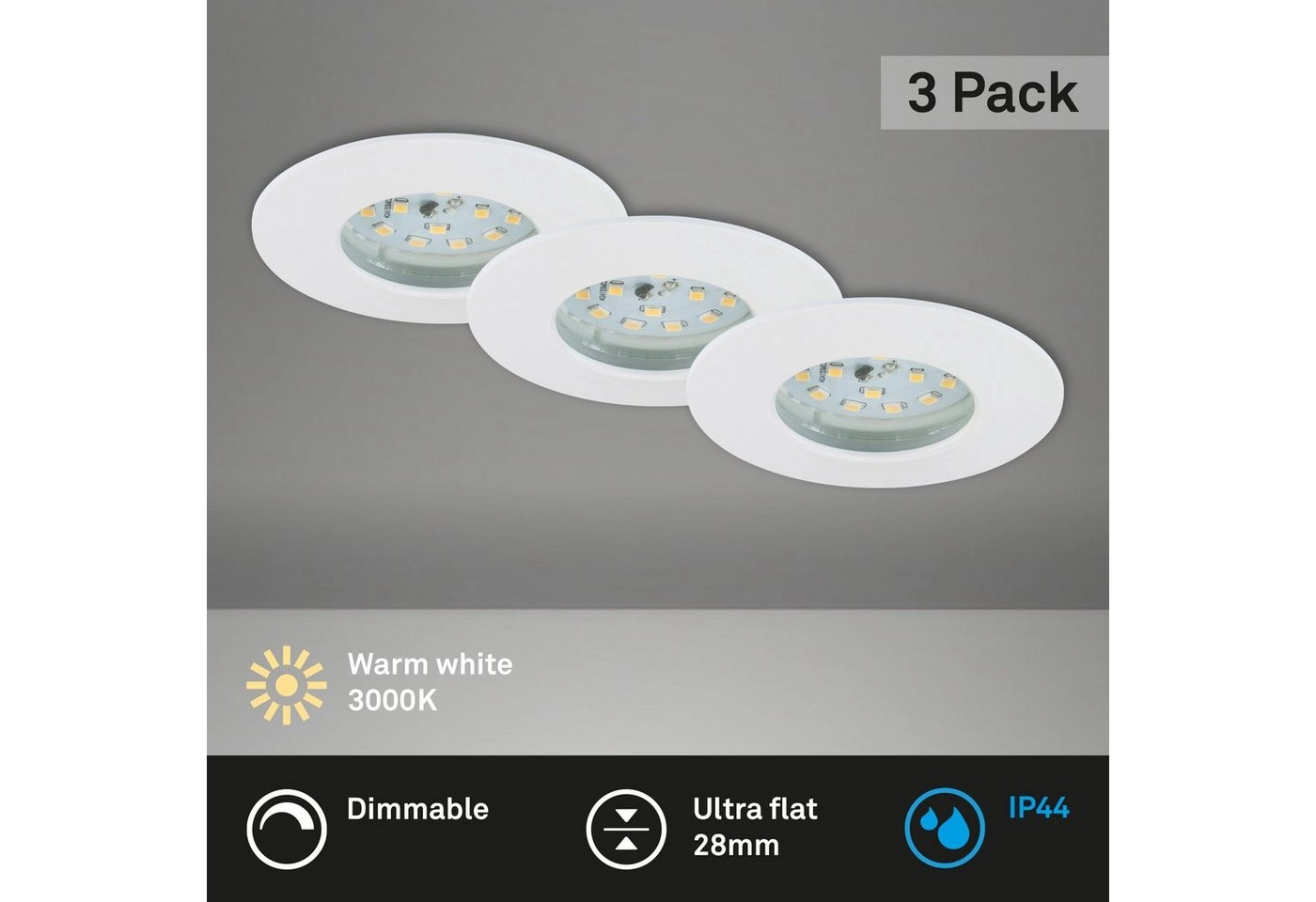 3er Set LED Einbauleuchte, Ø 7,5 cm, 5,5 W, Weiß