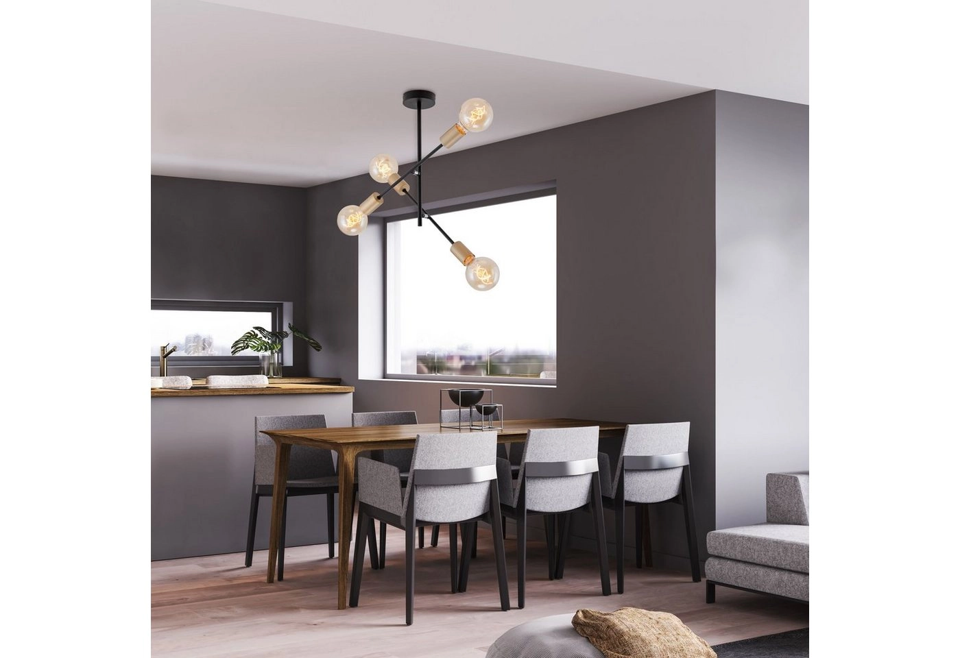 Deckenleuchte, 41 cm, max. 60 W, Schwarz-Gold