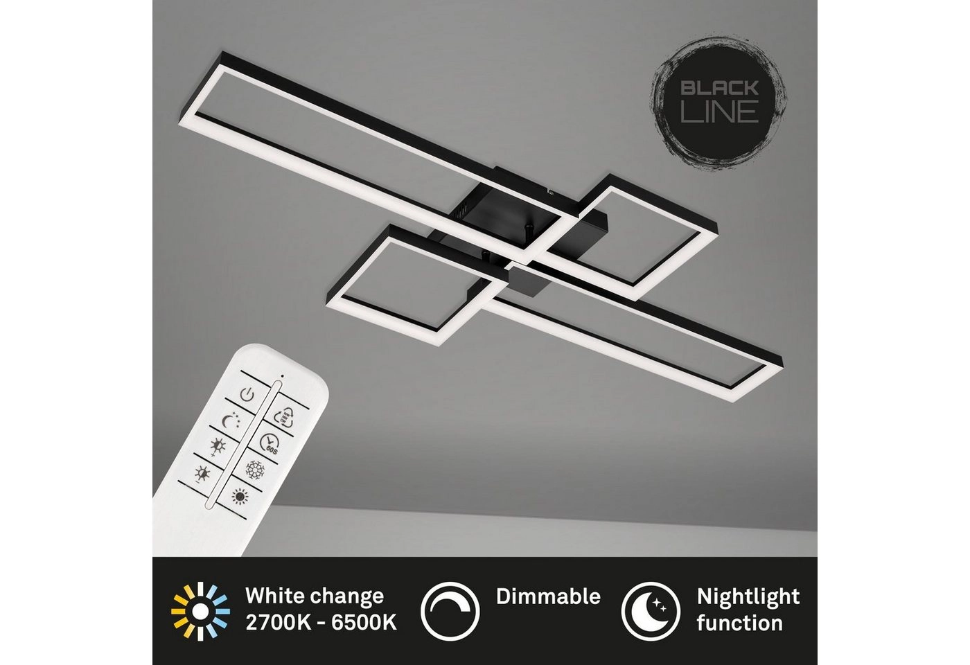 CCT LED Deckenleuchte, 110 cm, 40 W, Schwarz