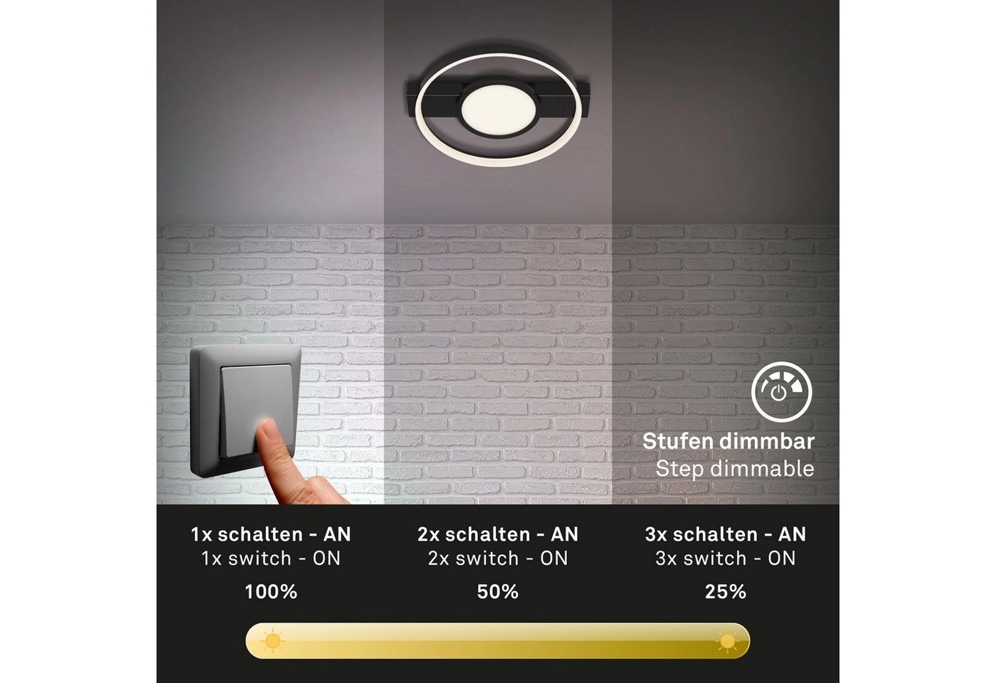 LED Wand- und Deckenleuchte, 43,5 cm, 33 W, Schwarz