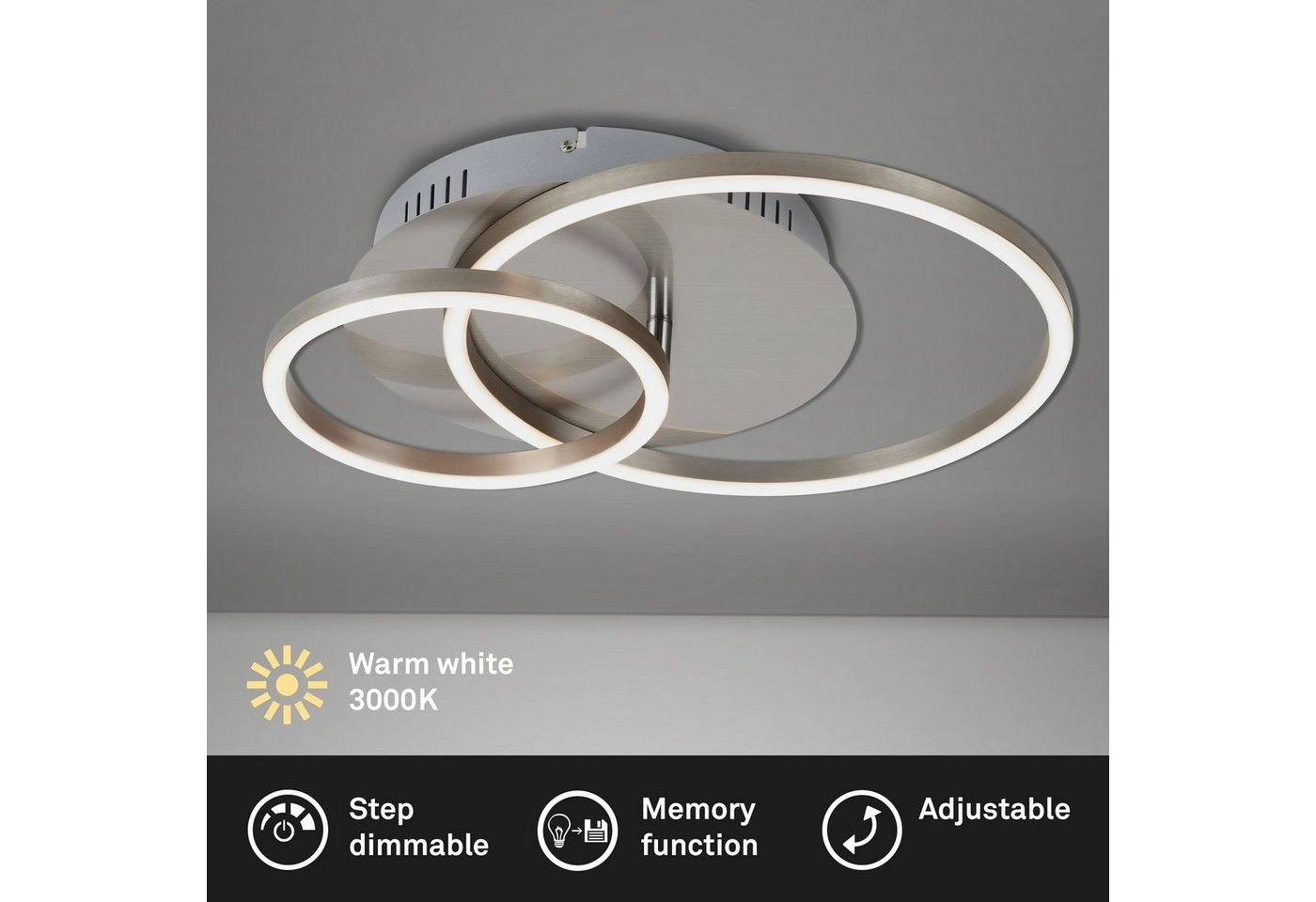 LED Deckenleuchte, 39 cm, 30 W, Matt-Nickel