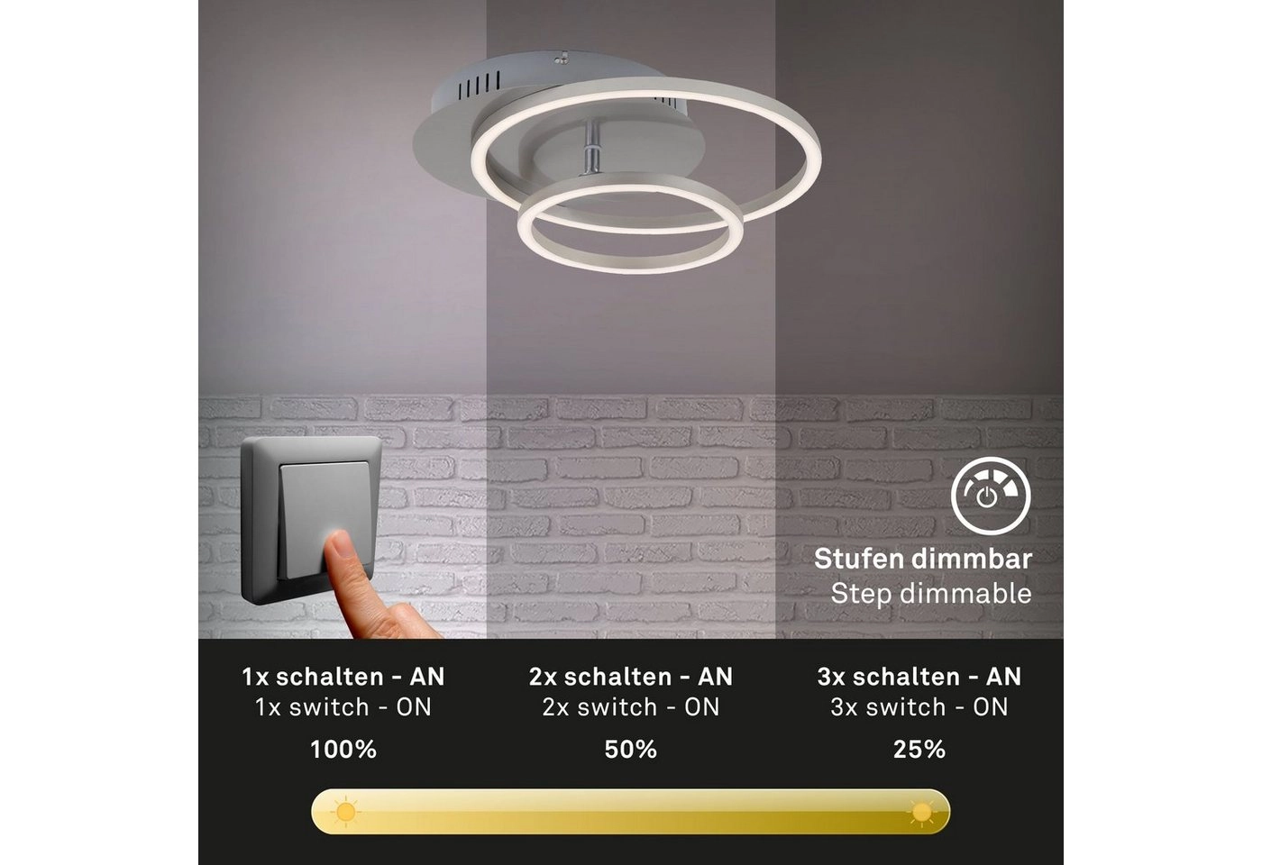 LED Deckenleuchte, 39 cm, 30 W, Matt-Nickel