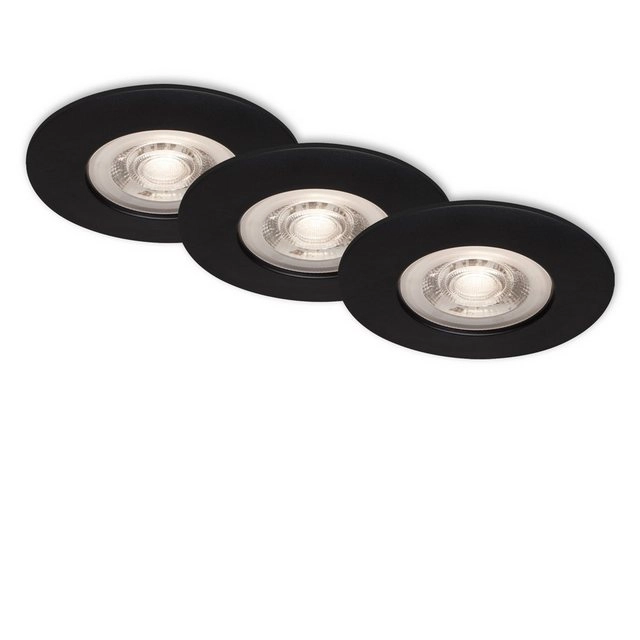 3er Set LED Einbauleuchte, Ø 9 cm, 5 W, Schwarz