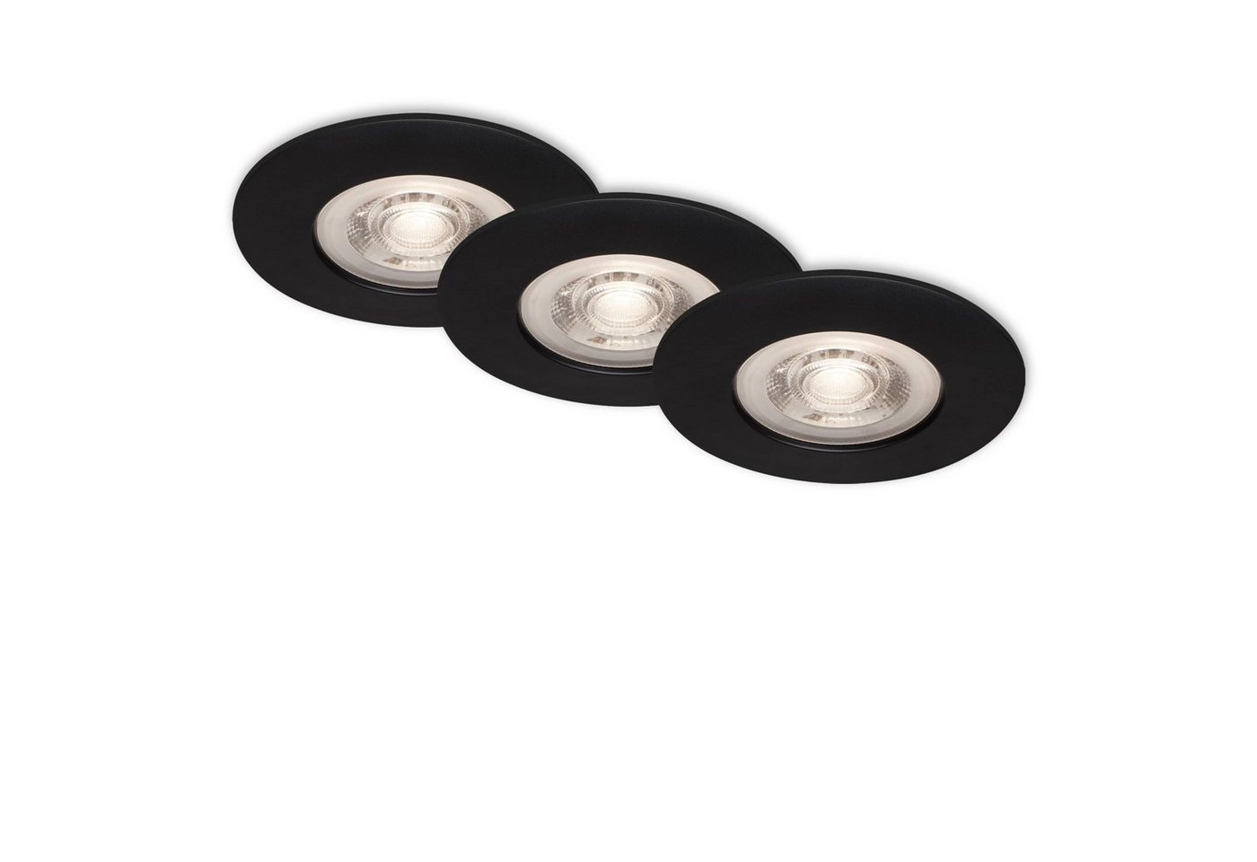 3er Set LED Einbauleuchte, Ø 9 cm, 5 W, Schwarz