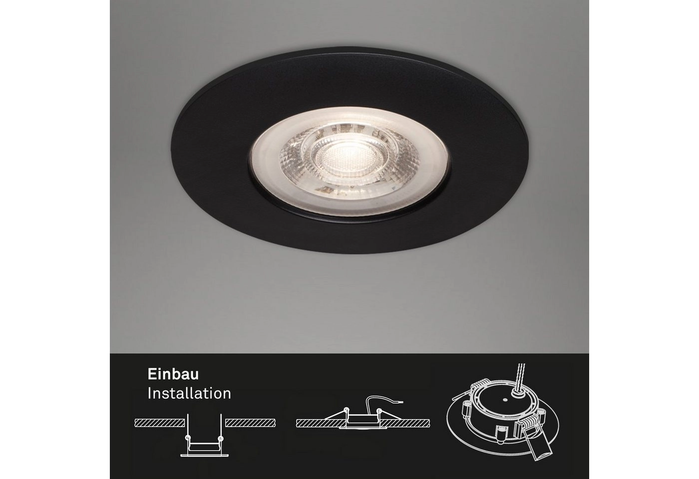 3er Set LED Einbauleuchte, Ø 9 cm, 5 W, Schwarz