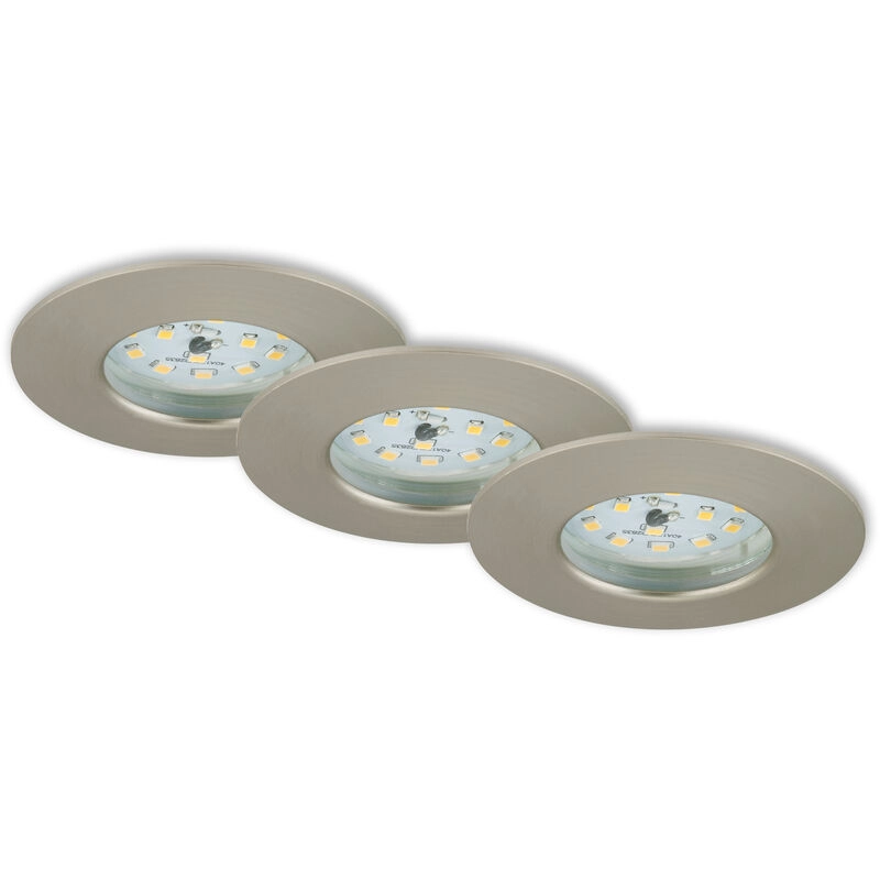 3er Set LED Einbauleuchte, Ø 7,5 cm, 6,5 W, Matt-Nickel