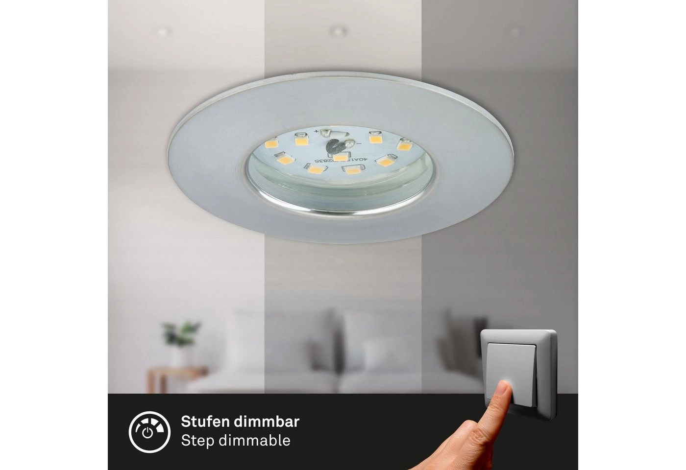 3er Set LED Einbauleuchte, Ø 7,5 cm, 6,5 W, Alu