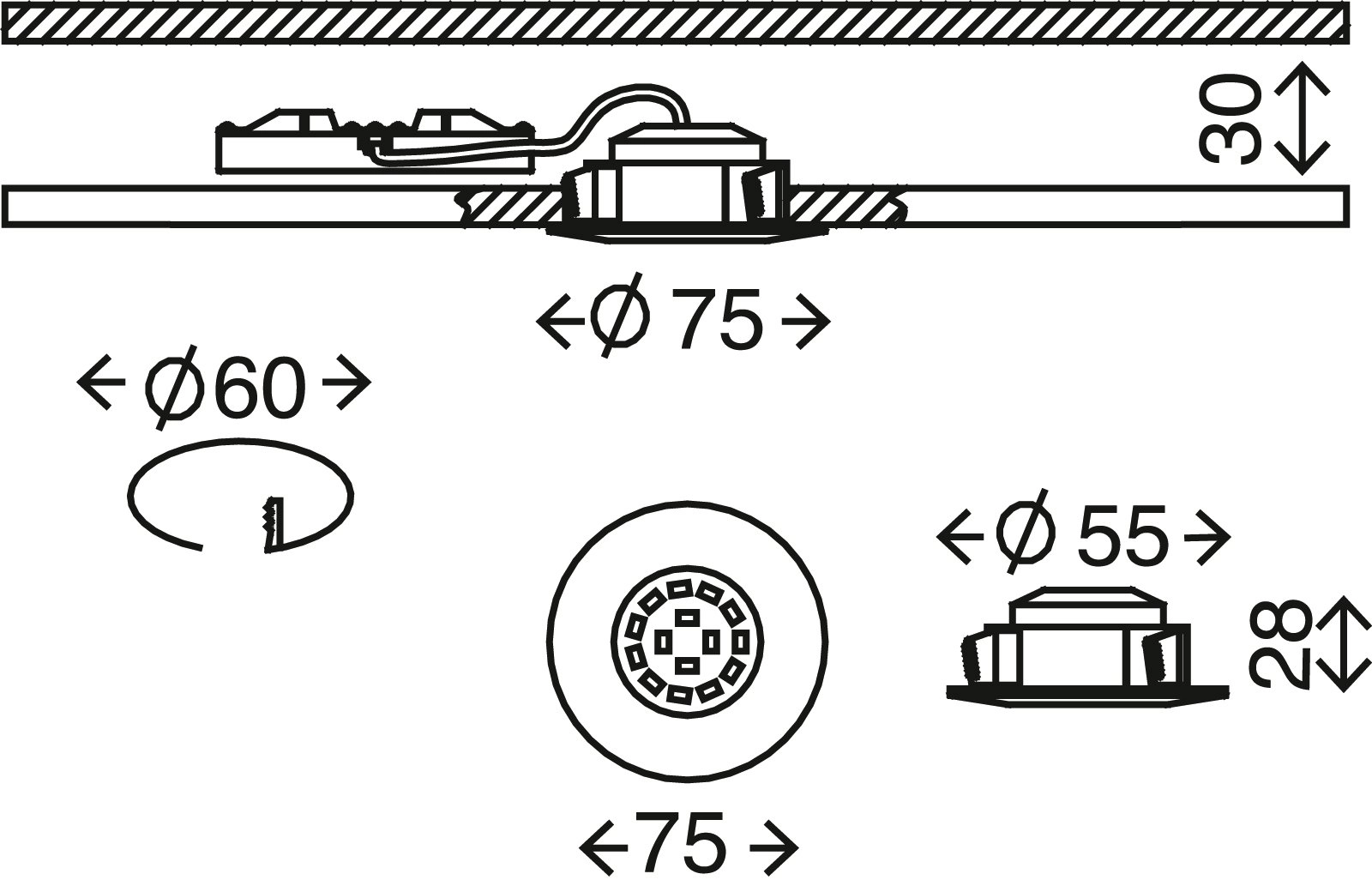 LED Einbauleuchte, Ø 7,5 cm, Matt-Nickel