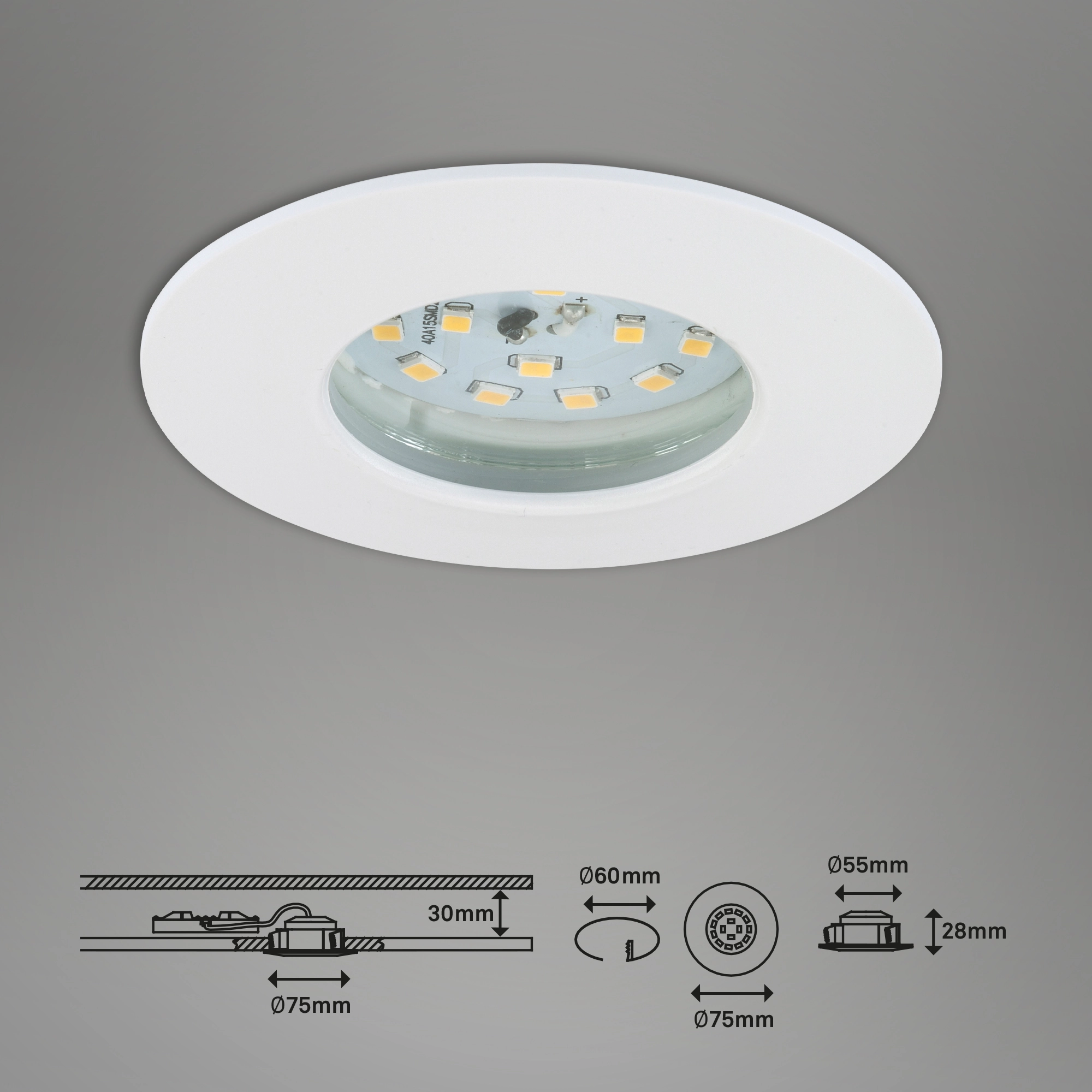 LED Einbauleuchte, Ø 7,5 cm, Weiß