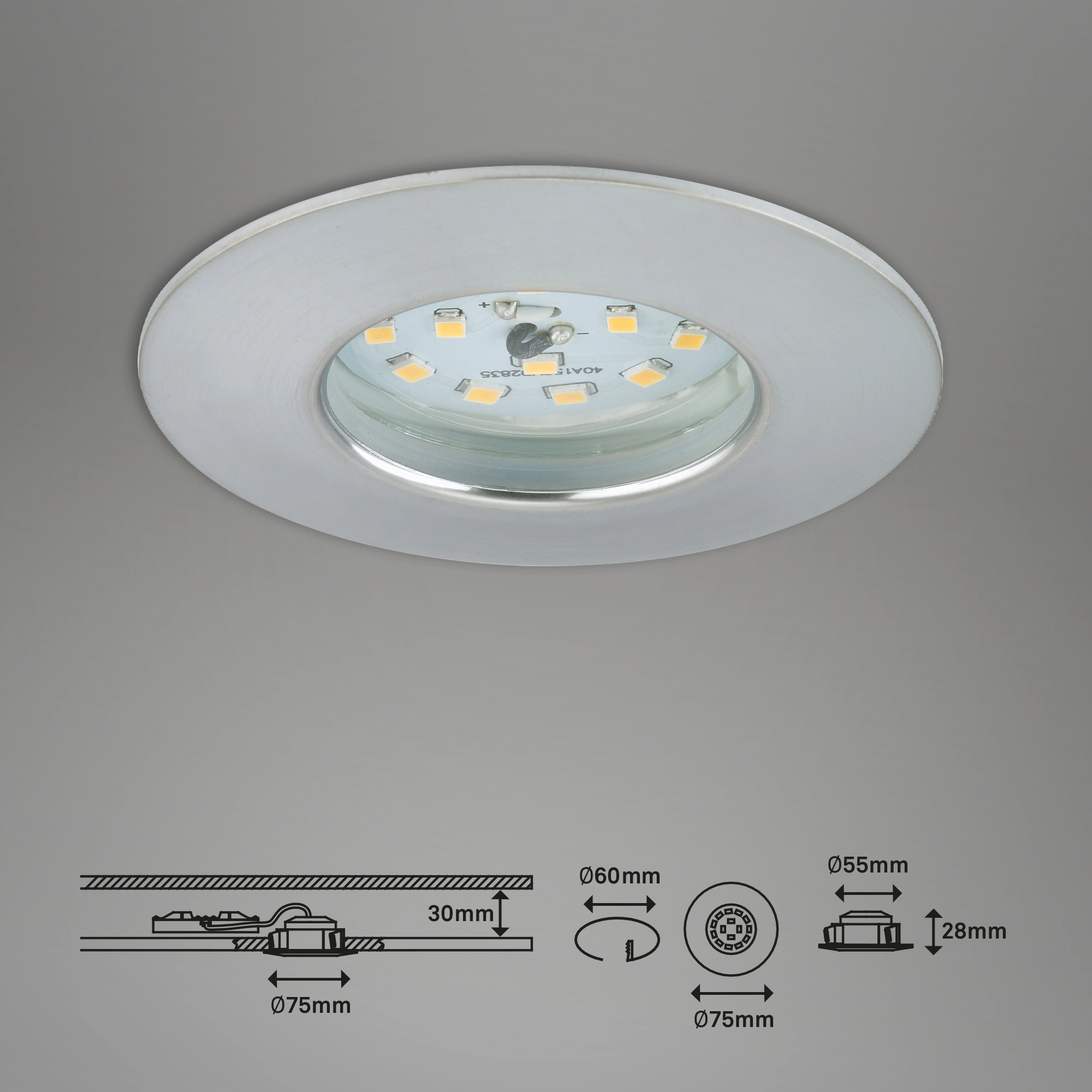 LED Einbauleuchte, Ø 7,5 cm, Alu