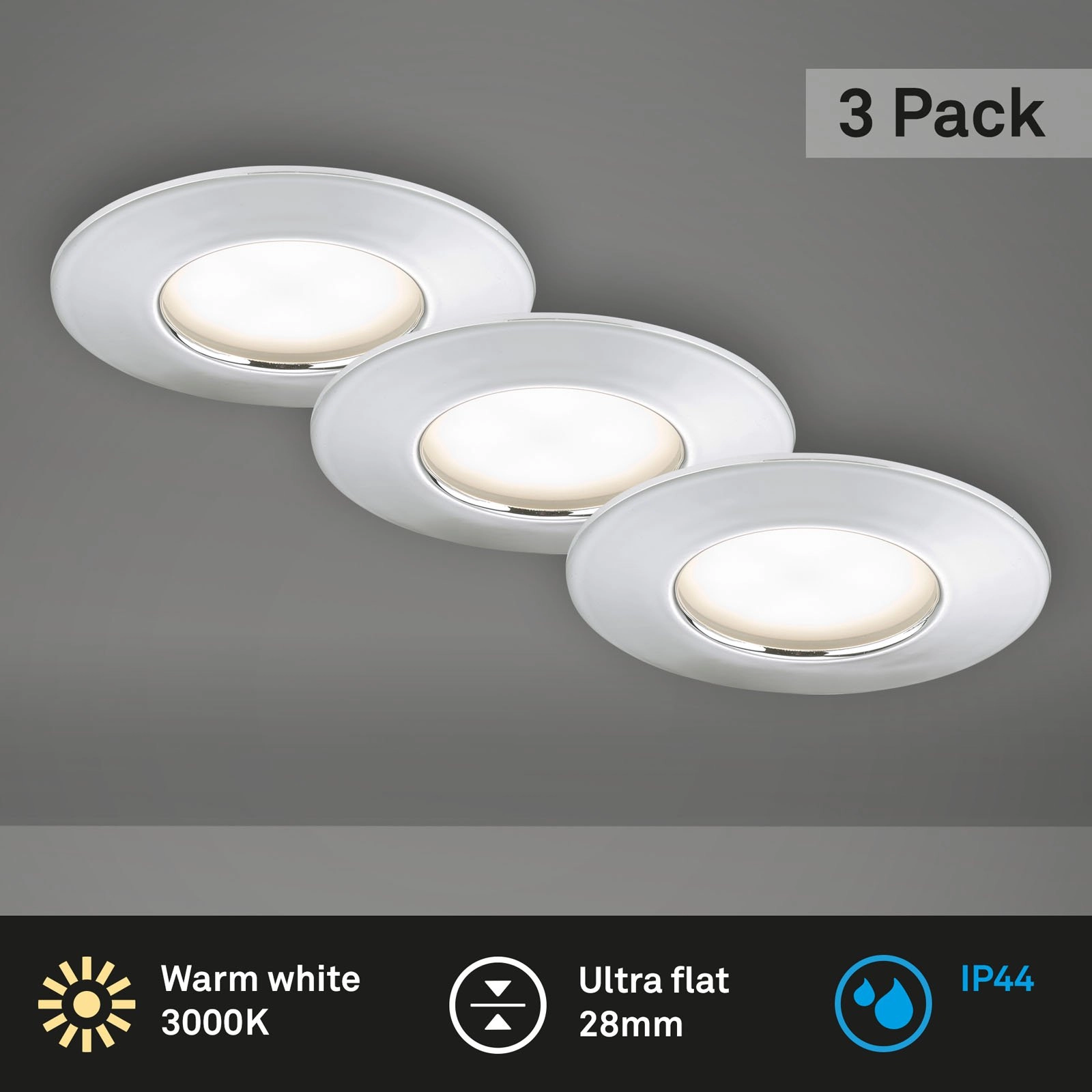 3er Set LED Einbauleuchte, Ø 7,5 cm, Chrom