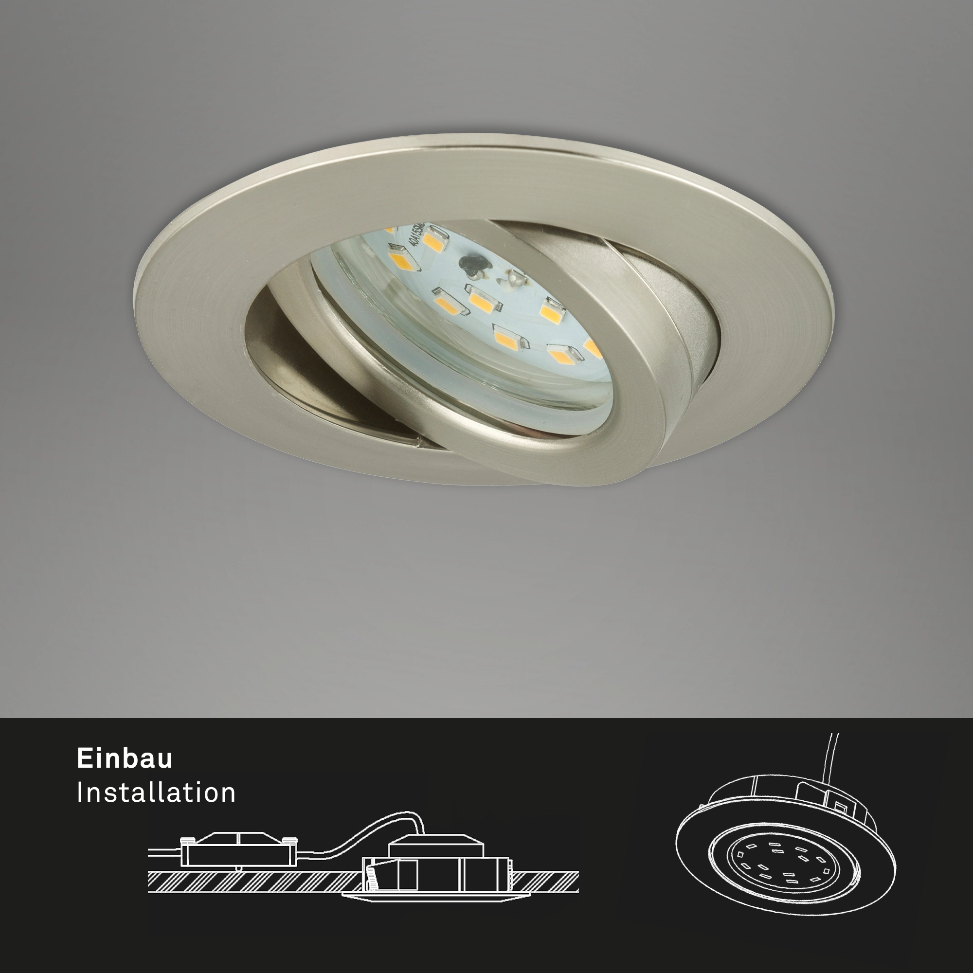 LED Einbauleuchte, Ø 8,2 cm, 5,5 W, Matt-Nickel