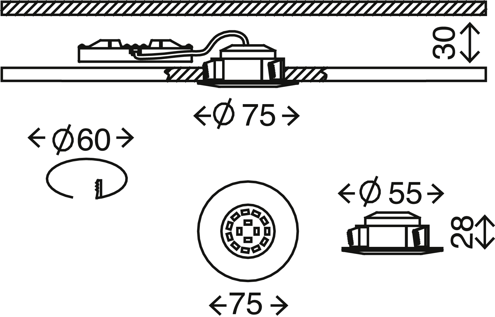 LED Einbauleuchte, Ø 7,5 cm, 5,5 W, Matt-Nickel