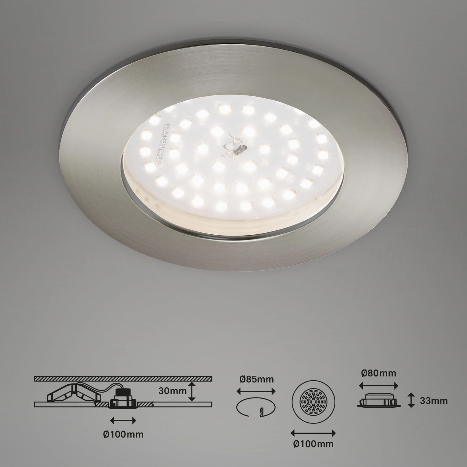 LED Einbauleuchte, Ø 10 cm, 10,5 W, Matt-Nickel