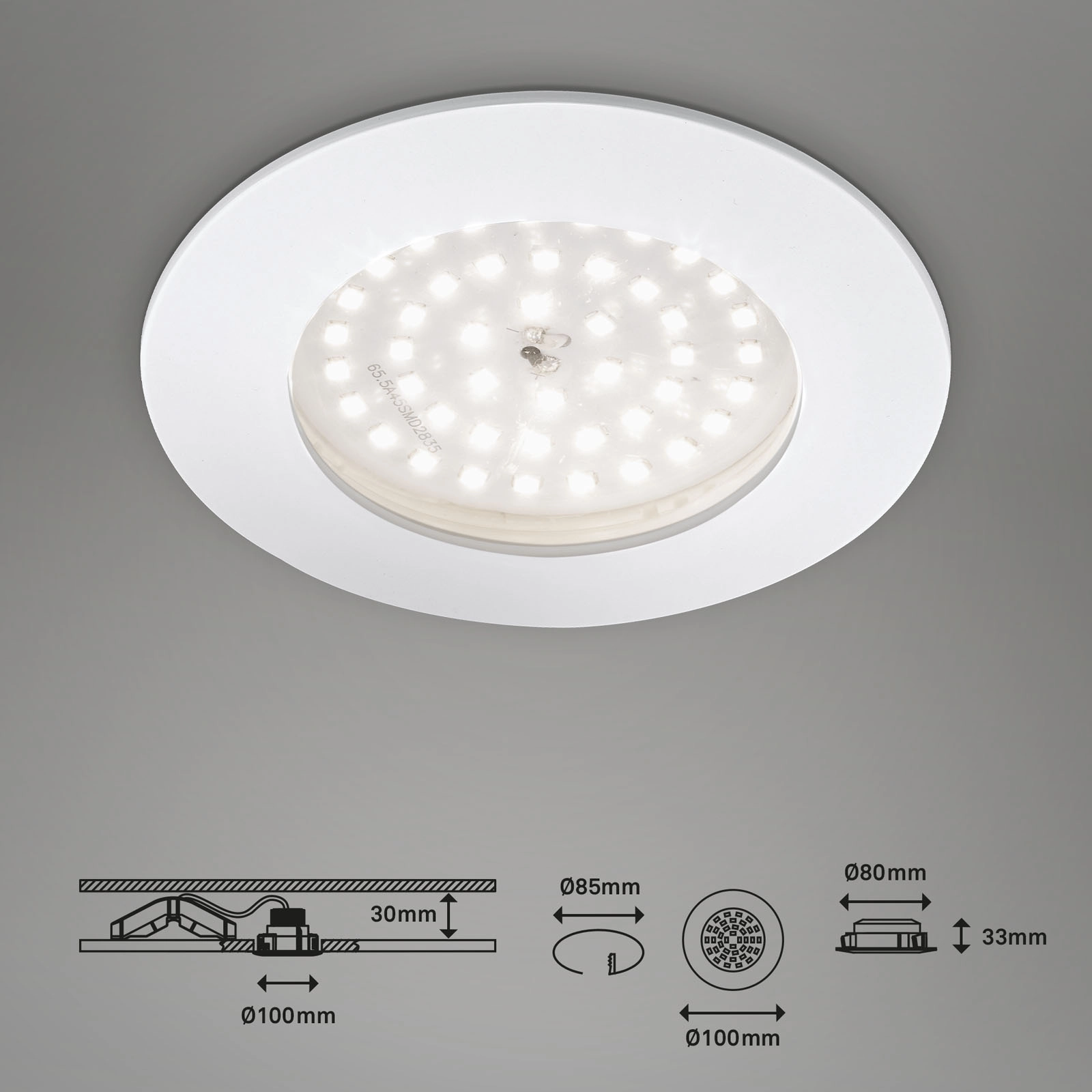 LED Einbauleuchte, Ø 10 cm, 10,5 W, Weiß