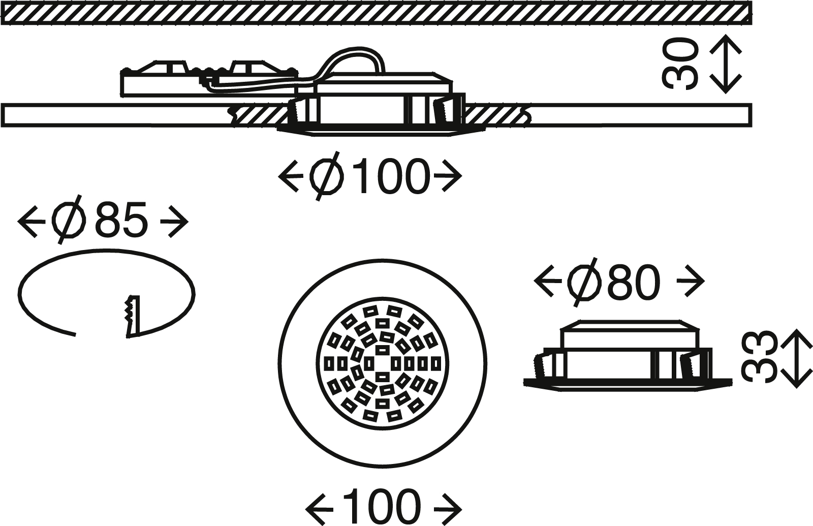 LED Einbauleuchte, Ø 10 cm, 10,5 W, Chrom