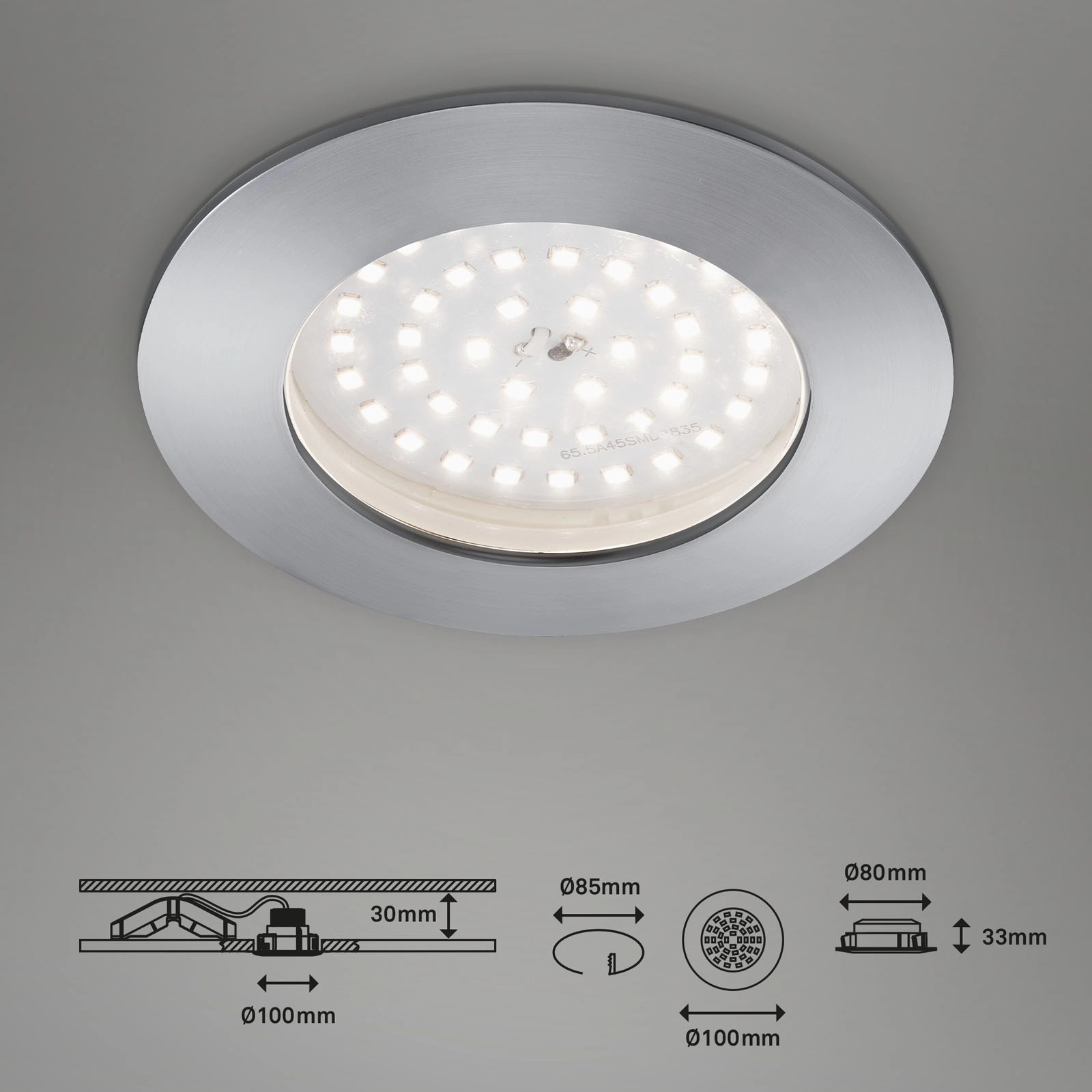 LED Einbauleuchte, Ø 10 cm, 10,5 W, Alu