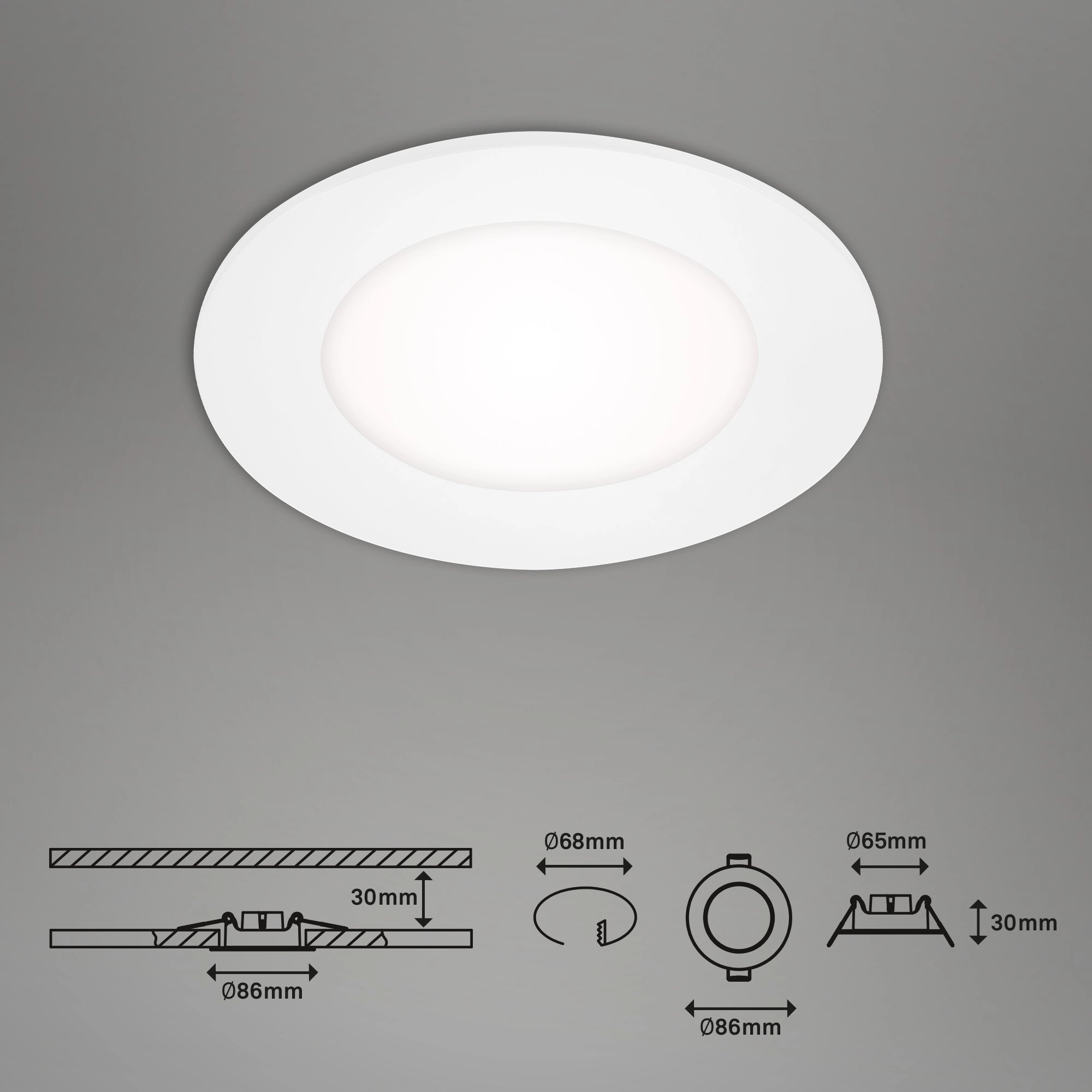 LED Einbauleuchte, Ø 8,6 cm, 3 W, Weiß