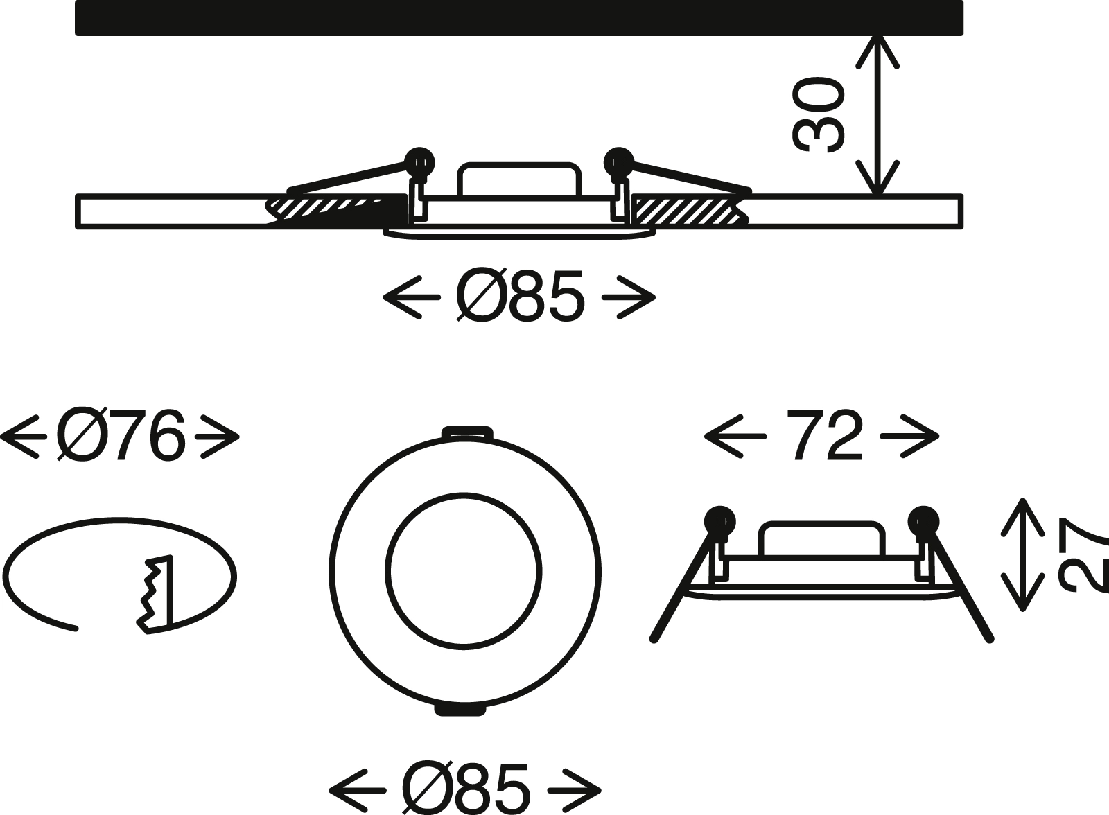 3er Set LED Einbauleuchte, Ø 8,5 cm, 5 W, Weiß