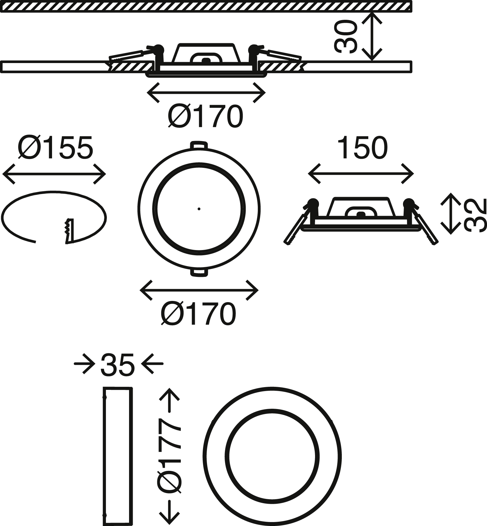 2in1 LED Auf- und Einbauleuchte, Ø 17 cm, 12 W, Weiß