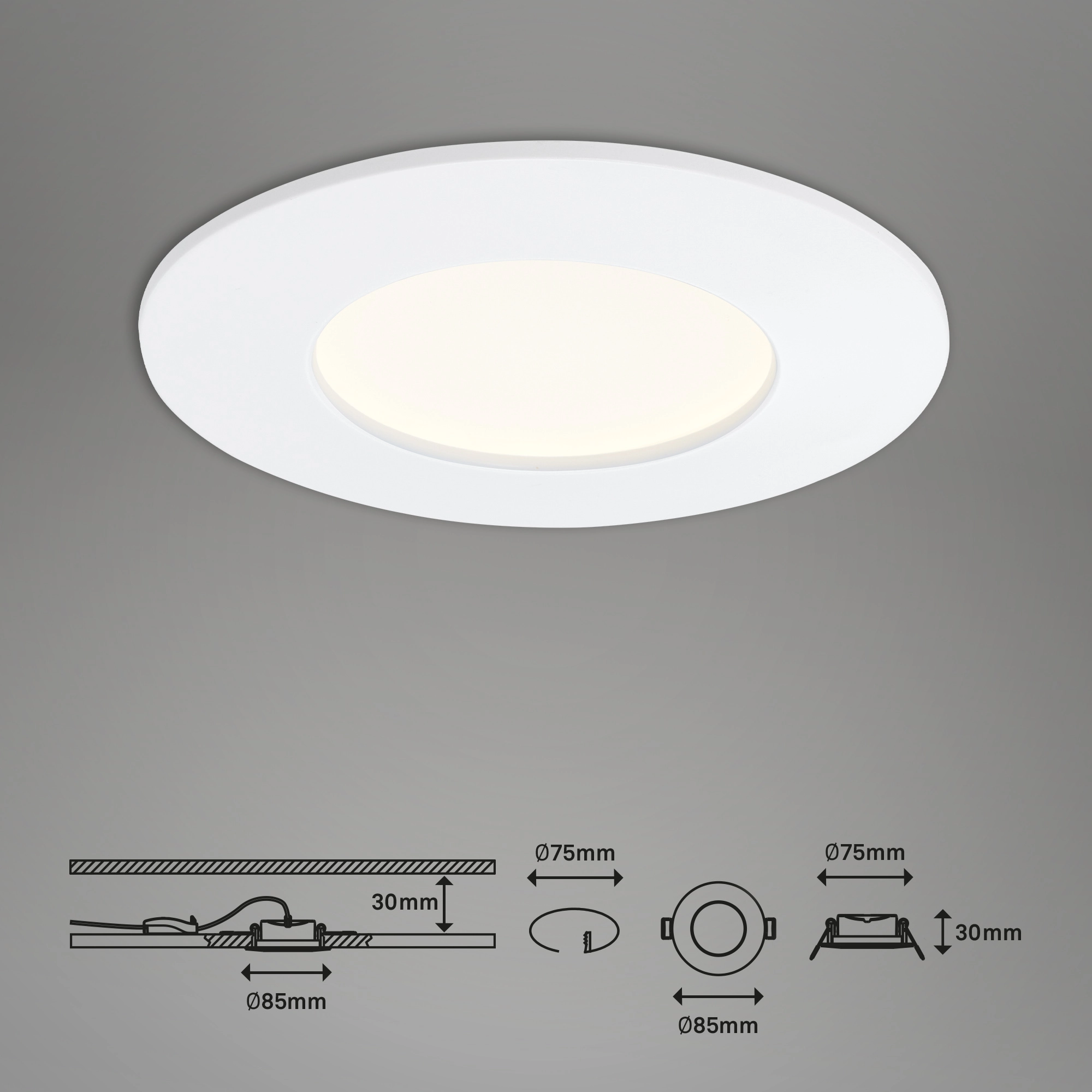 LED Einbauleuchte, Ø 8,5 cm, 6 W, Weiß