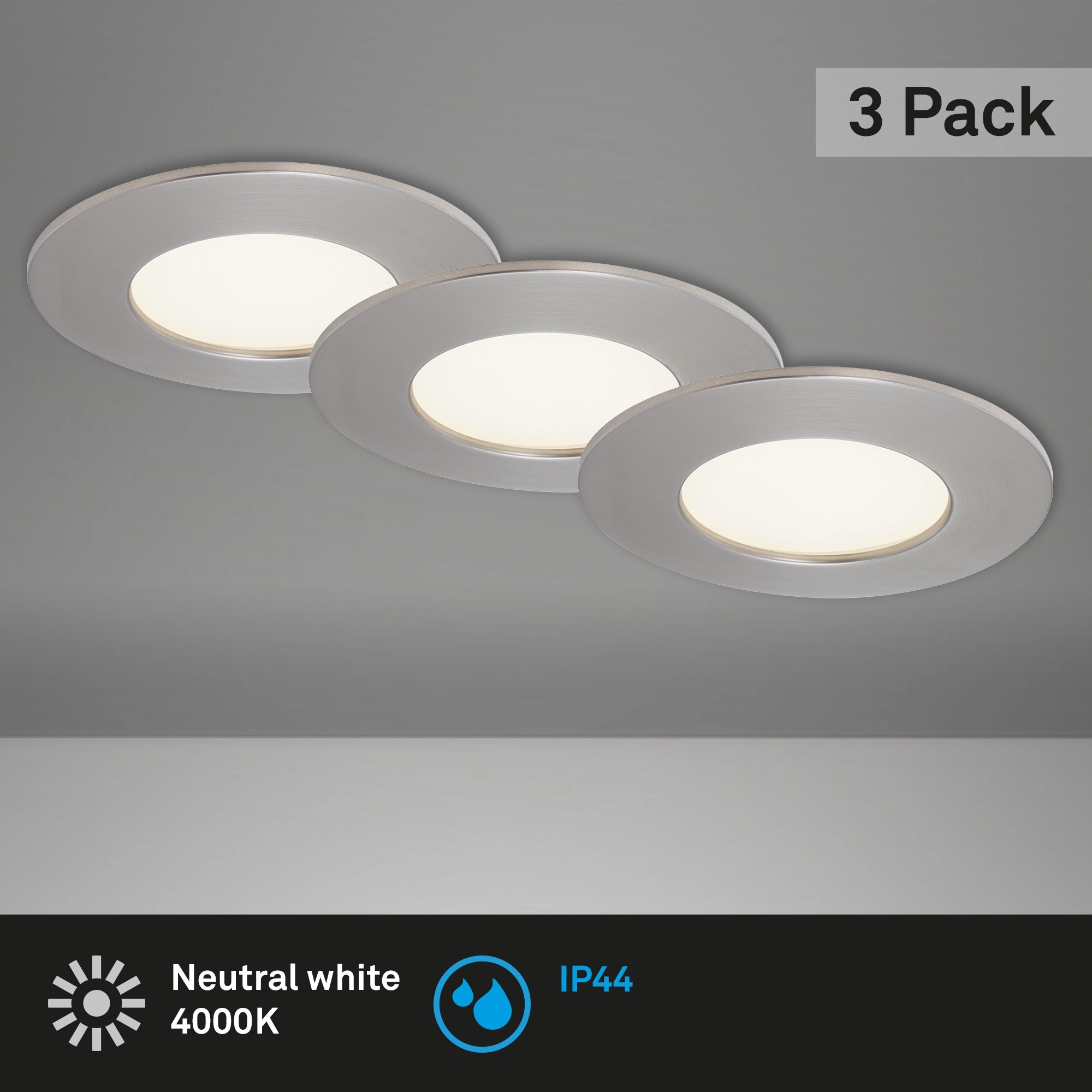 3er Set LED Einbauleuchte, Ø 8,5 cm, 4,8 W, Matt-Nickel