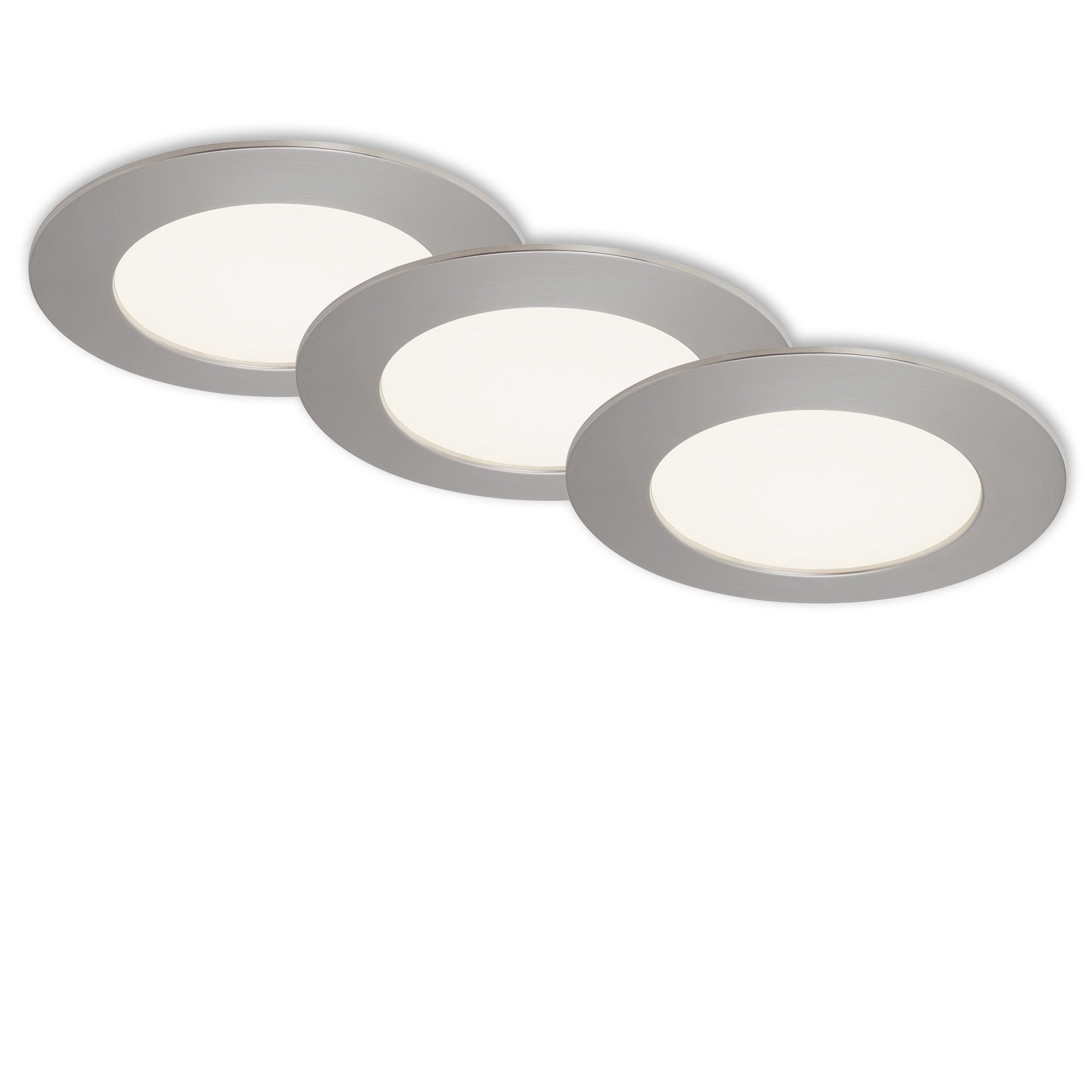 3er Set LED Einbauleuchte, Ø 12 cm, 8 W, Matt-Nickel