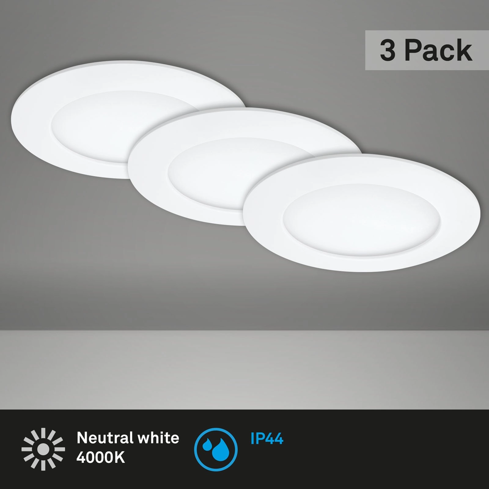 3er Set LED Einbauleuchte, Ø 12 cm, 6,4 W, Weiß