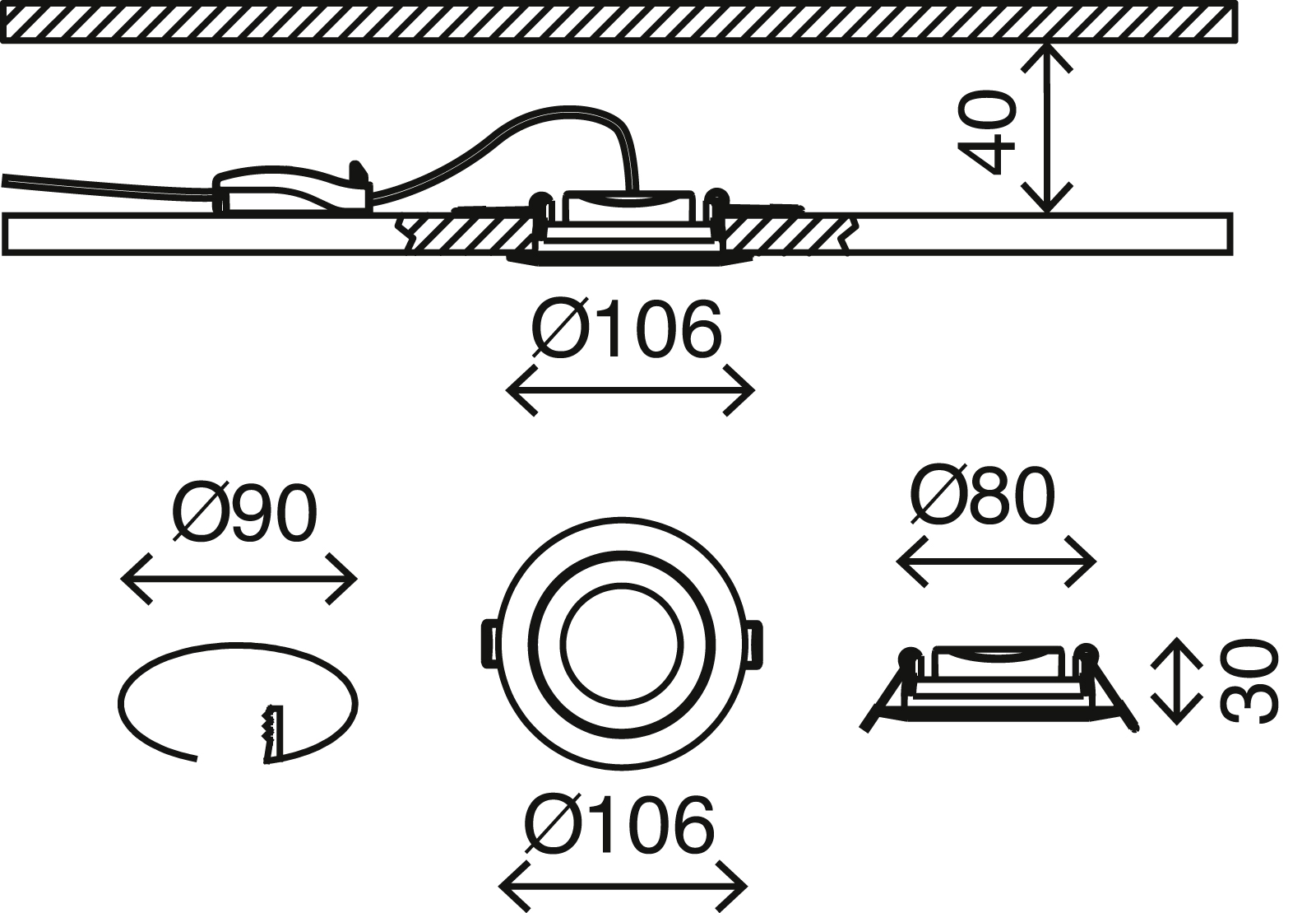 LED Einbauleuchte, Ø 10,6 cm, 6 W, Matt-Nickel