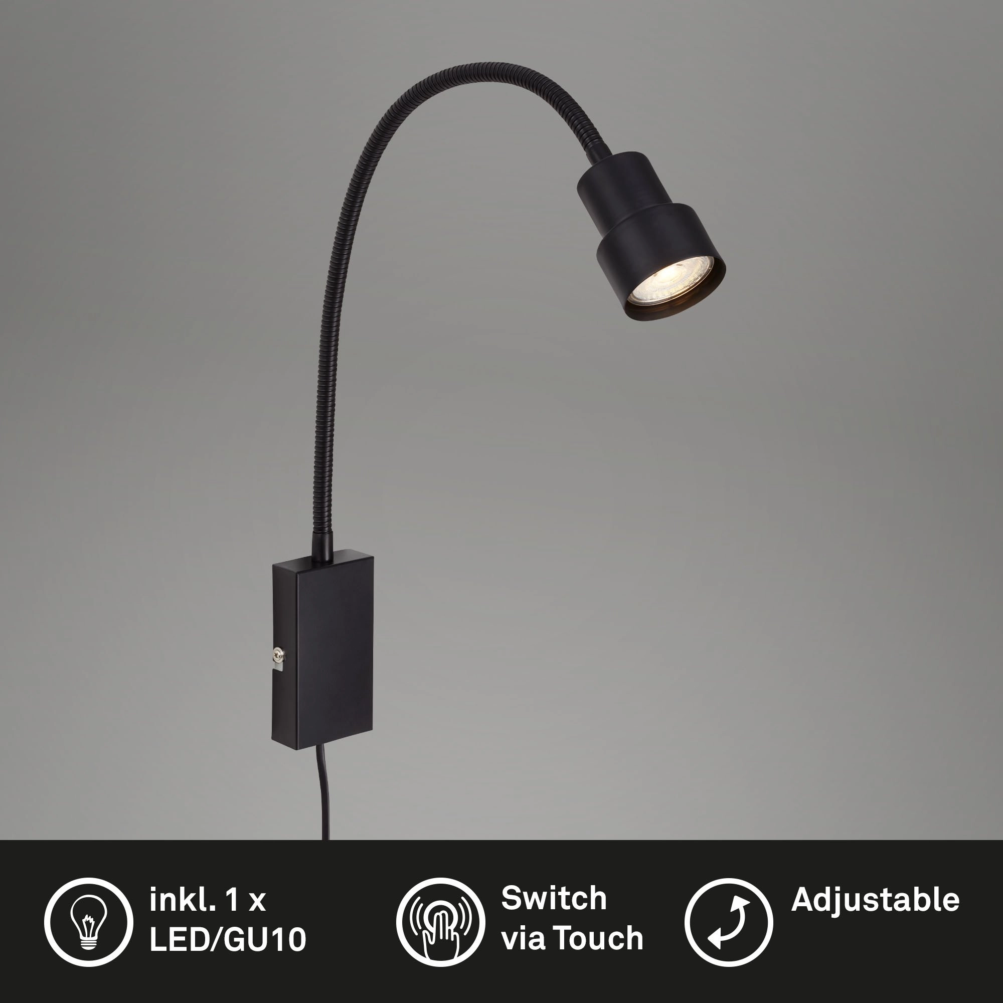 LED Touch Wandleuchte, 57,7 cm, 5 W, Schwarz