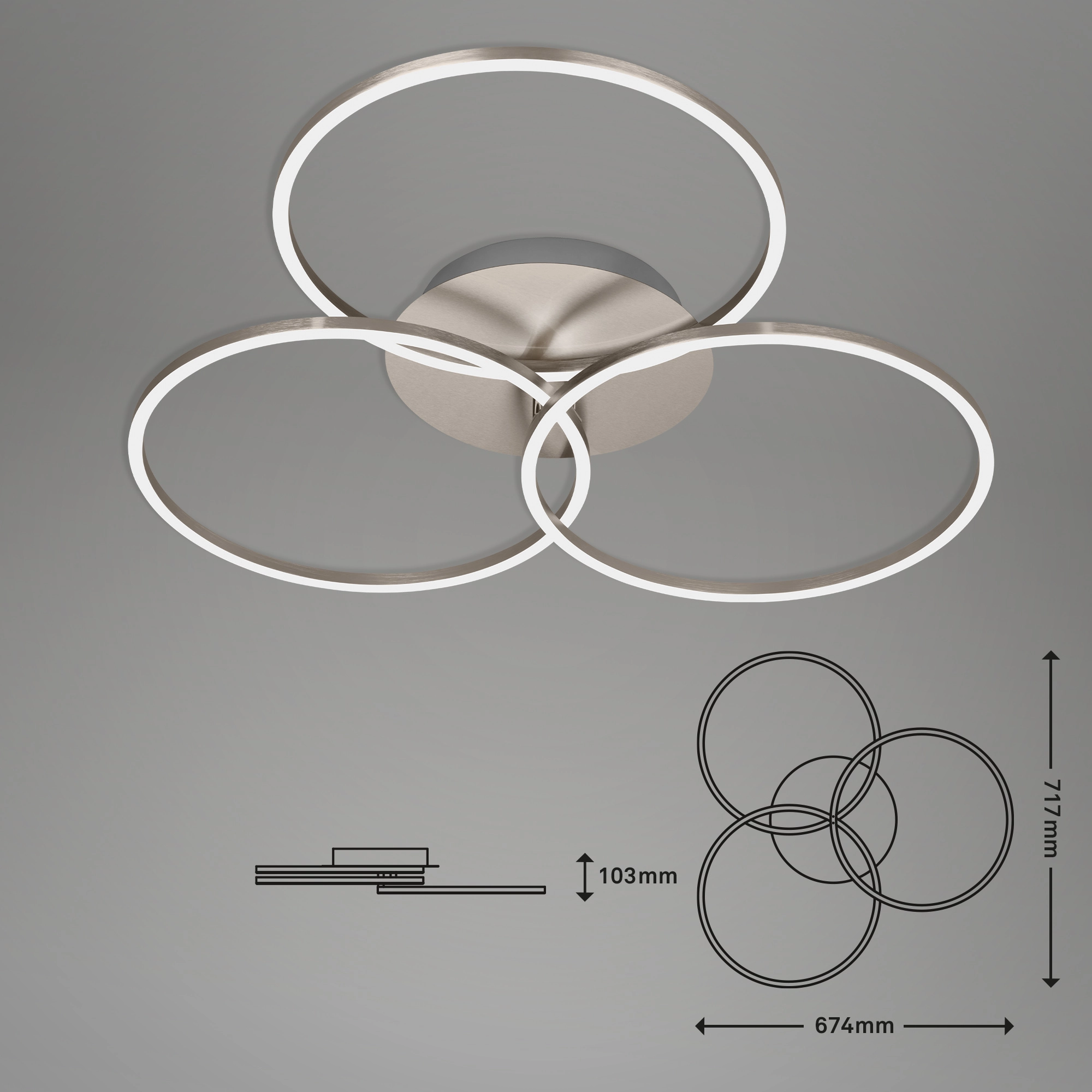 LED Deckenleuchte, 71,7 cm, 40 W, Matt-Nickel