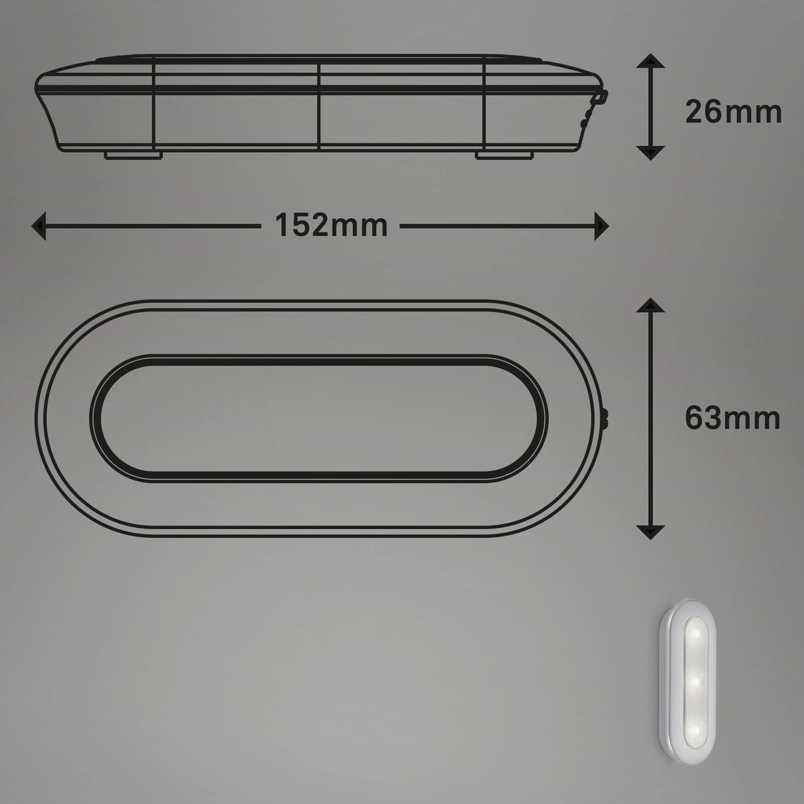 LED Push-Light, 15,2 cm, 0,4 W, Silber