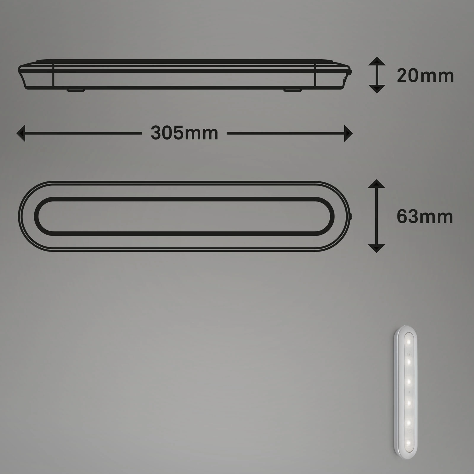 LED Push-Light, 30,5 cm, 1,5 W, Silber