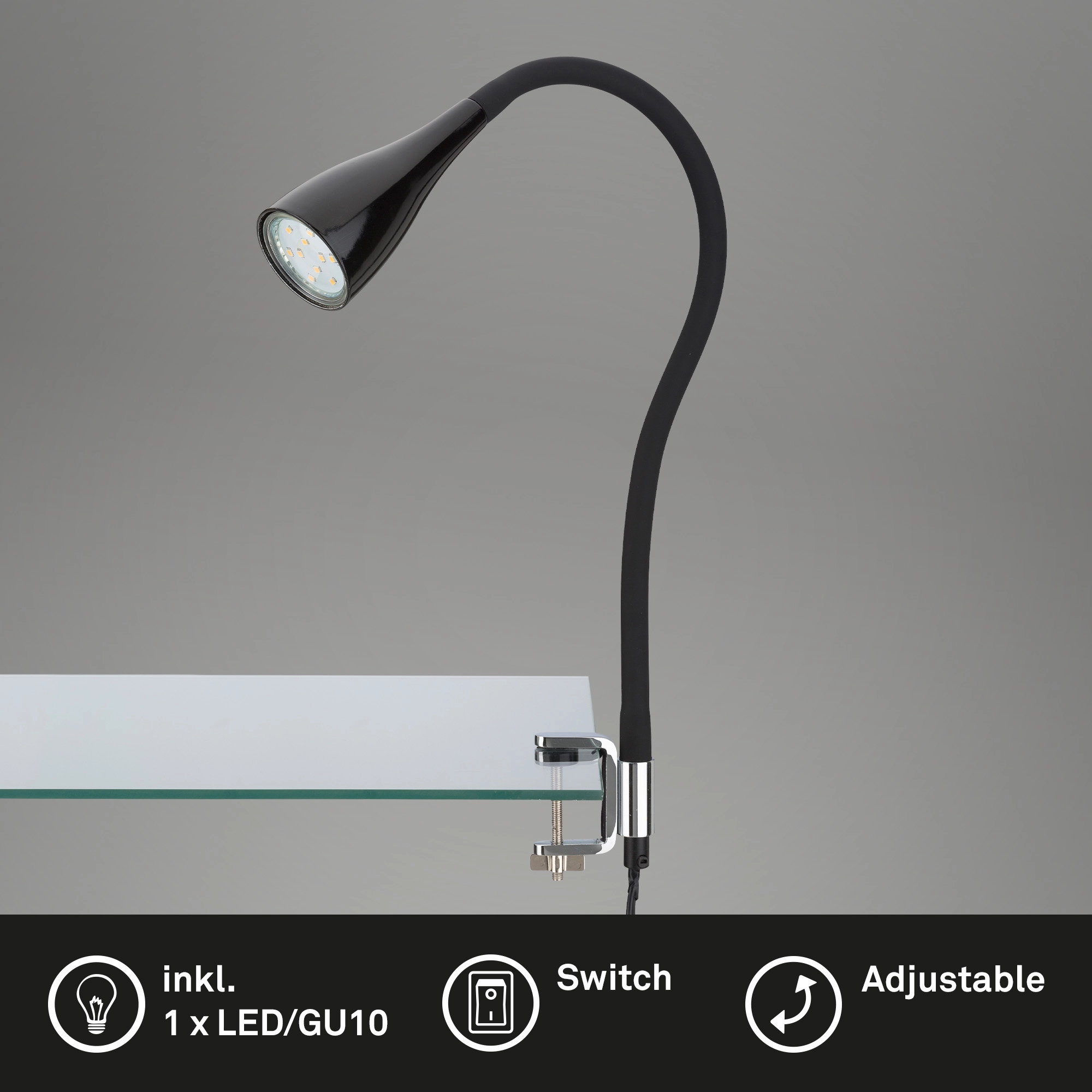 LED Klemmleuchte, 5,5 cm, 3 W, Schwarz