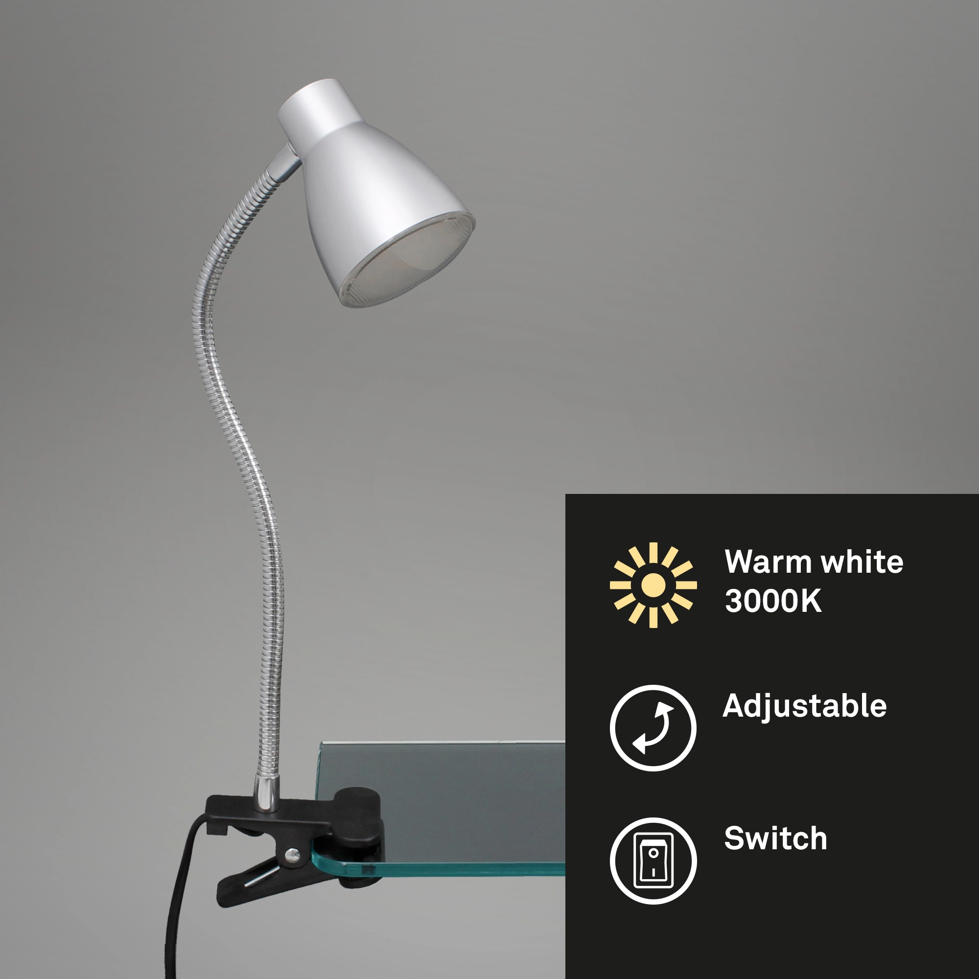 LED Klemmleuchte, 7 cm, 2,5 W, Titan