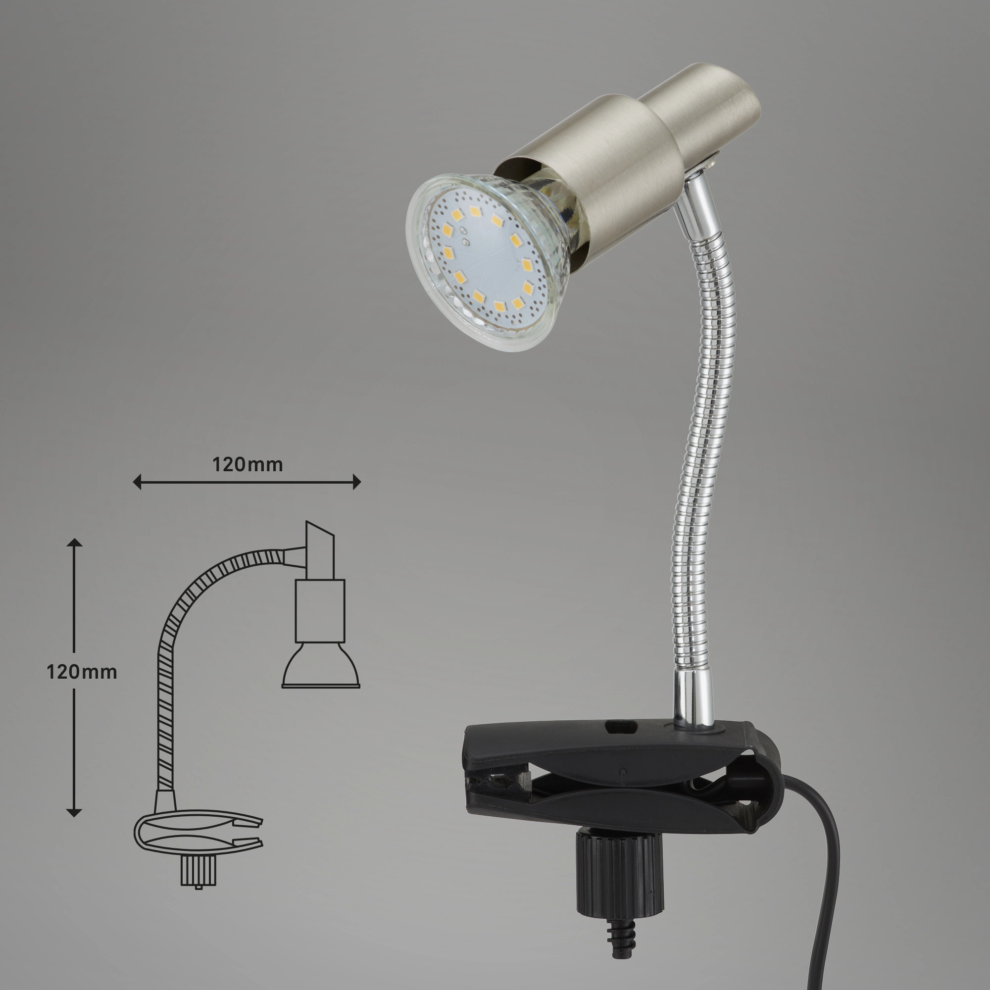 LED Klemmleuchte, 3,5 cm, 3 W, Matt-Nickel