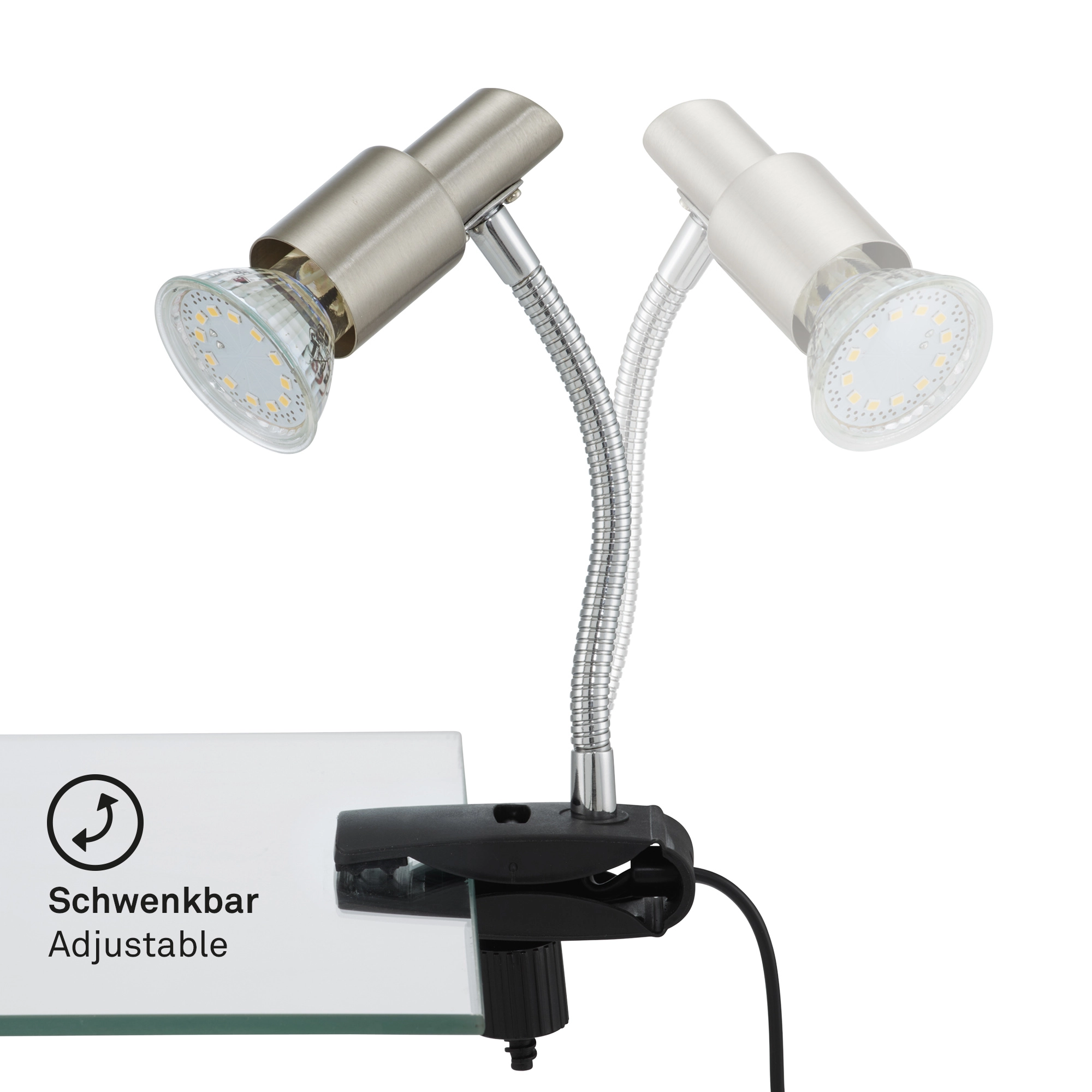 LED Klemmleuchte, 3,5 cm, 3 W, Matt-Nickel