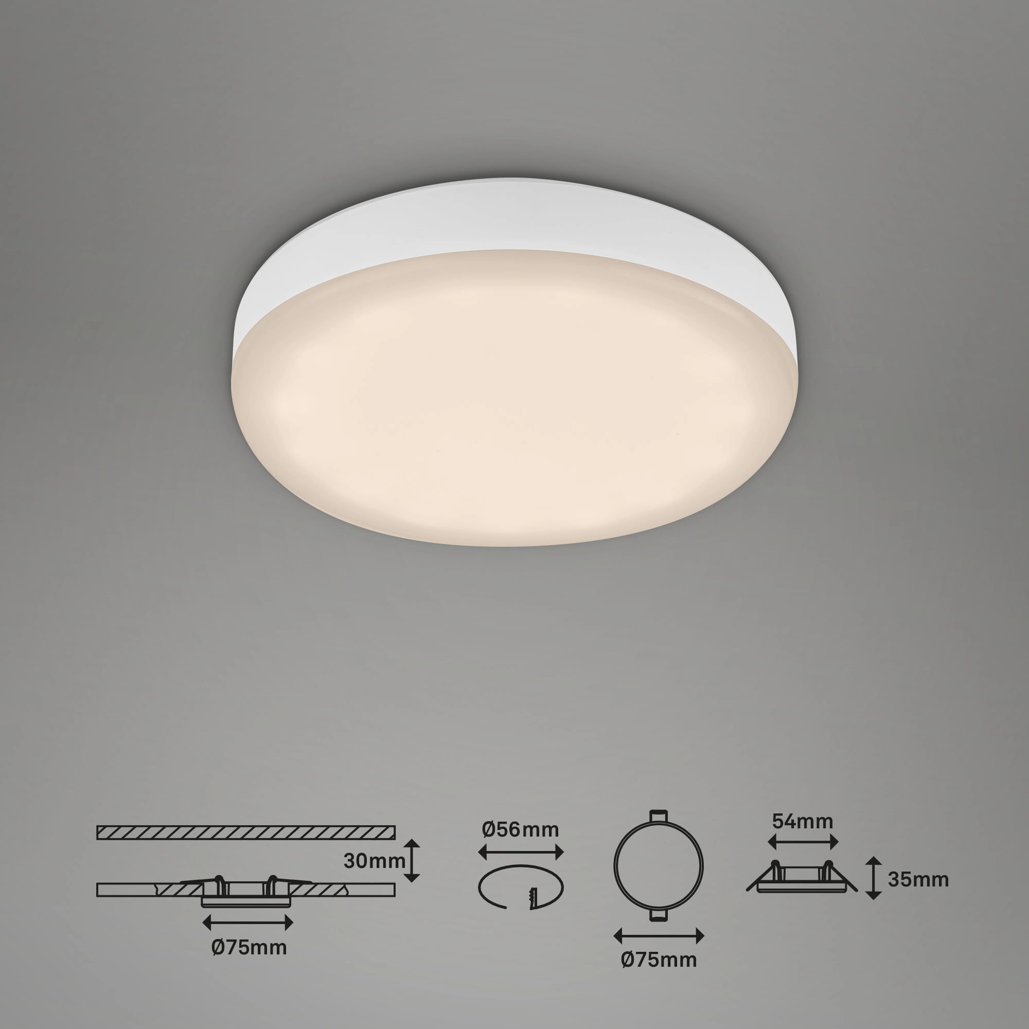 3er Set LED Einbauleuchte, Ø 7,5 cm, 3 W, 350 lm, Weiß