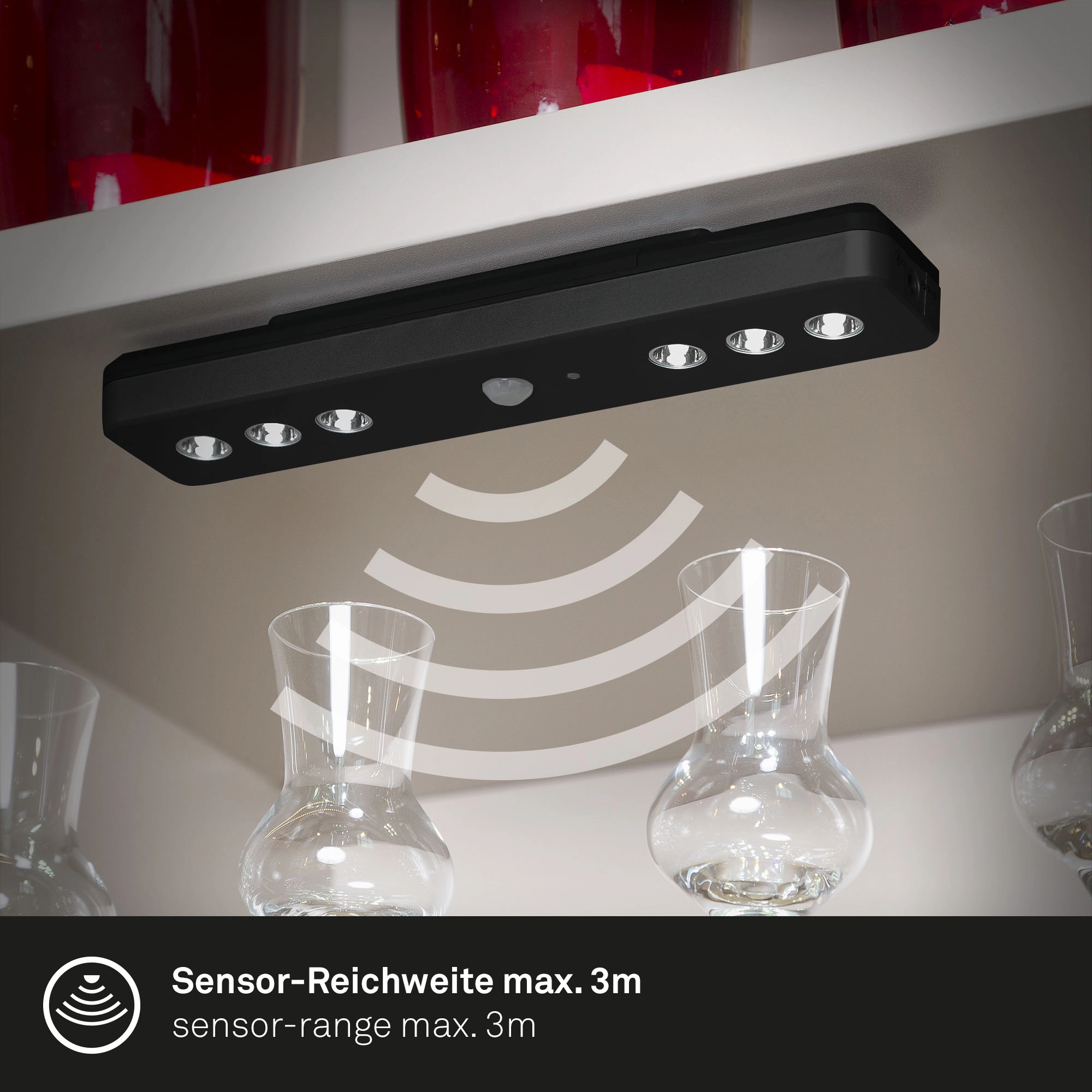 LED Unterbauleuchte, 21 cm, Sensor, 6x LED, schwarz