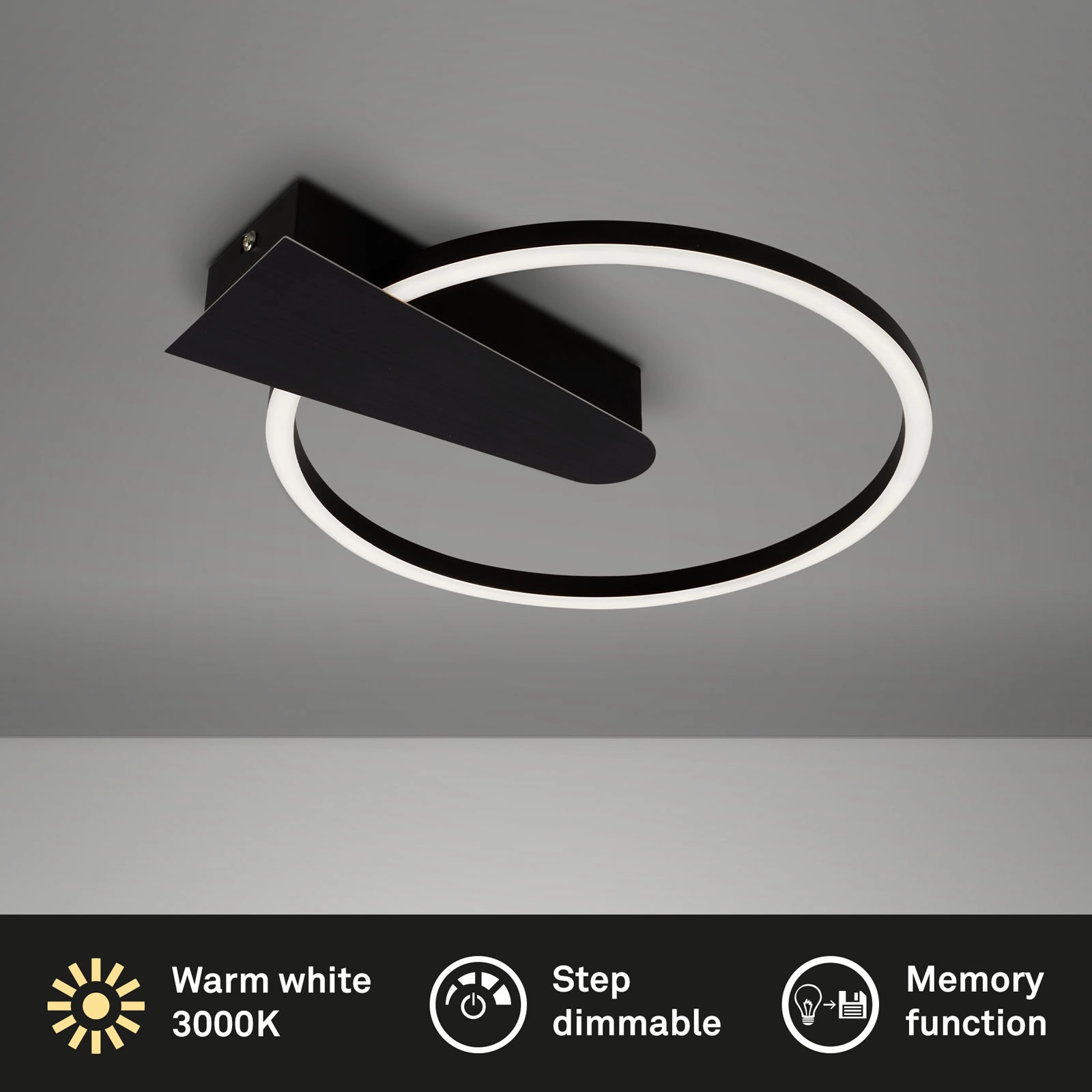 LED Deckenleuchte, 34 cm, 12 W, 1400 lm, Schwarz