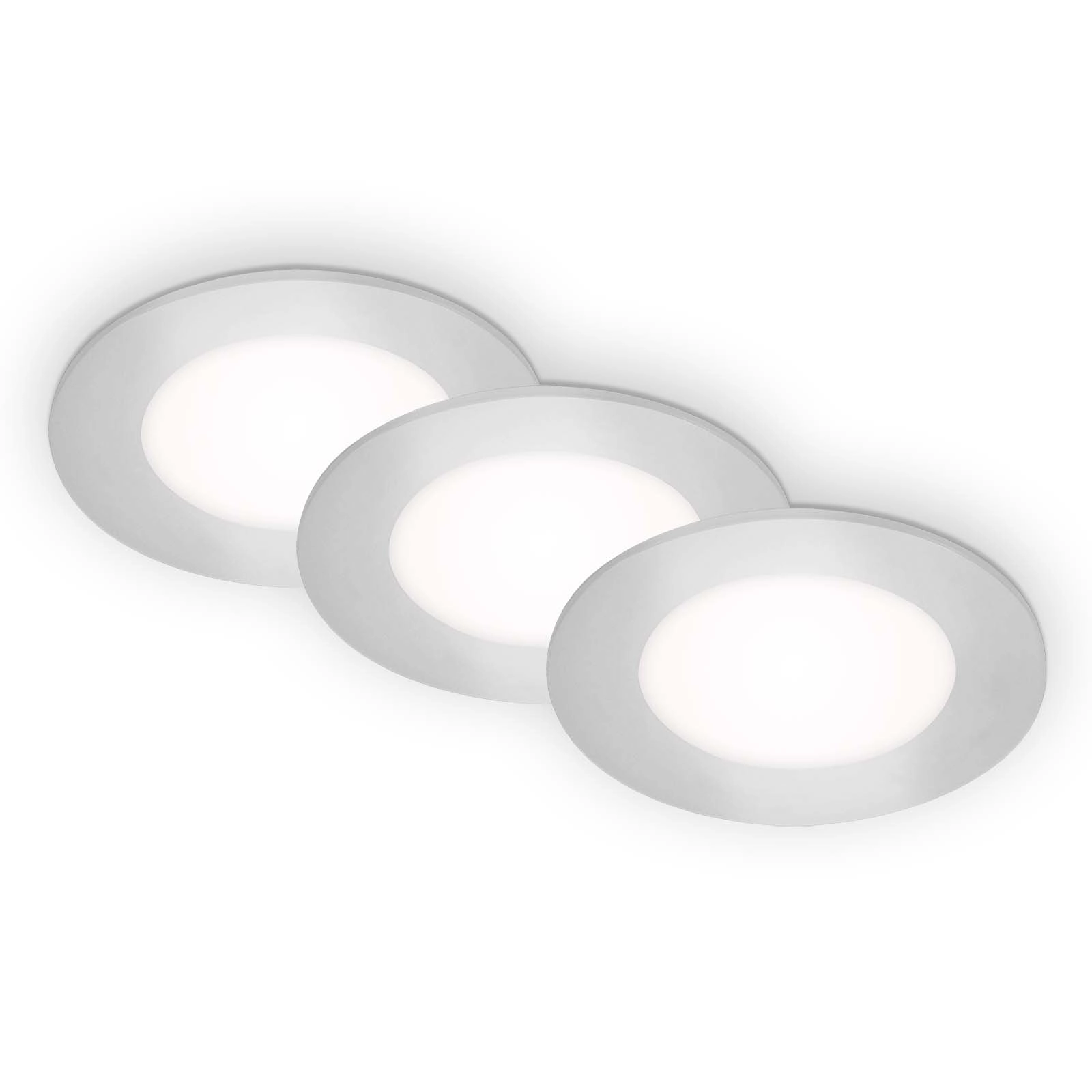 LED Einbauleuchten 3er-Set, Ø8,6 cm, 3x LED, 3 W, 350 lm, chrom-matt