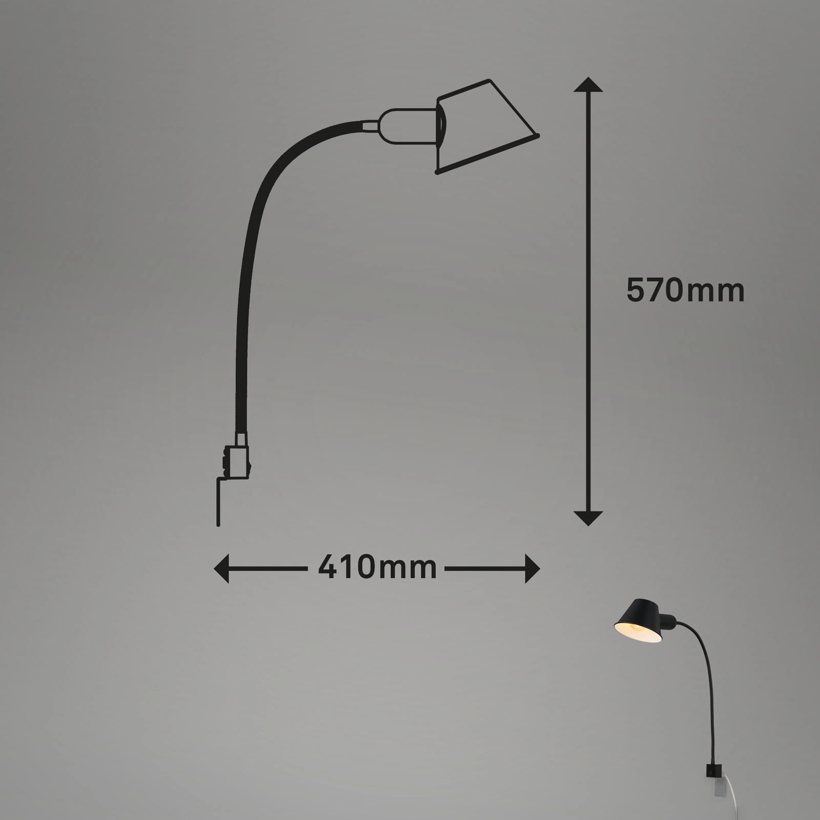 Bettleuchte, Ø14 cm, 1x E27, schwarz