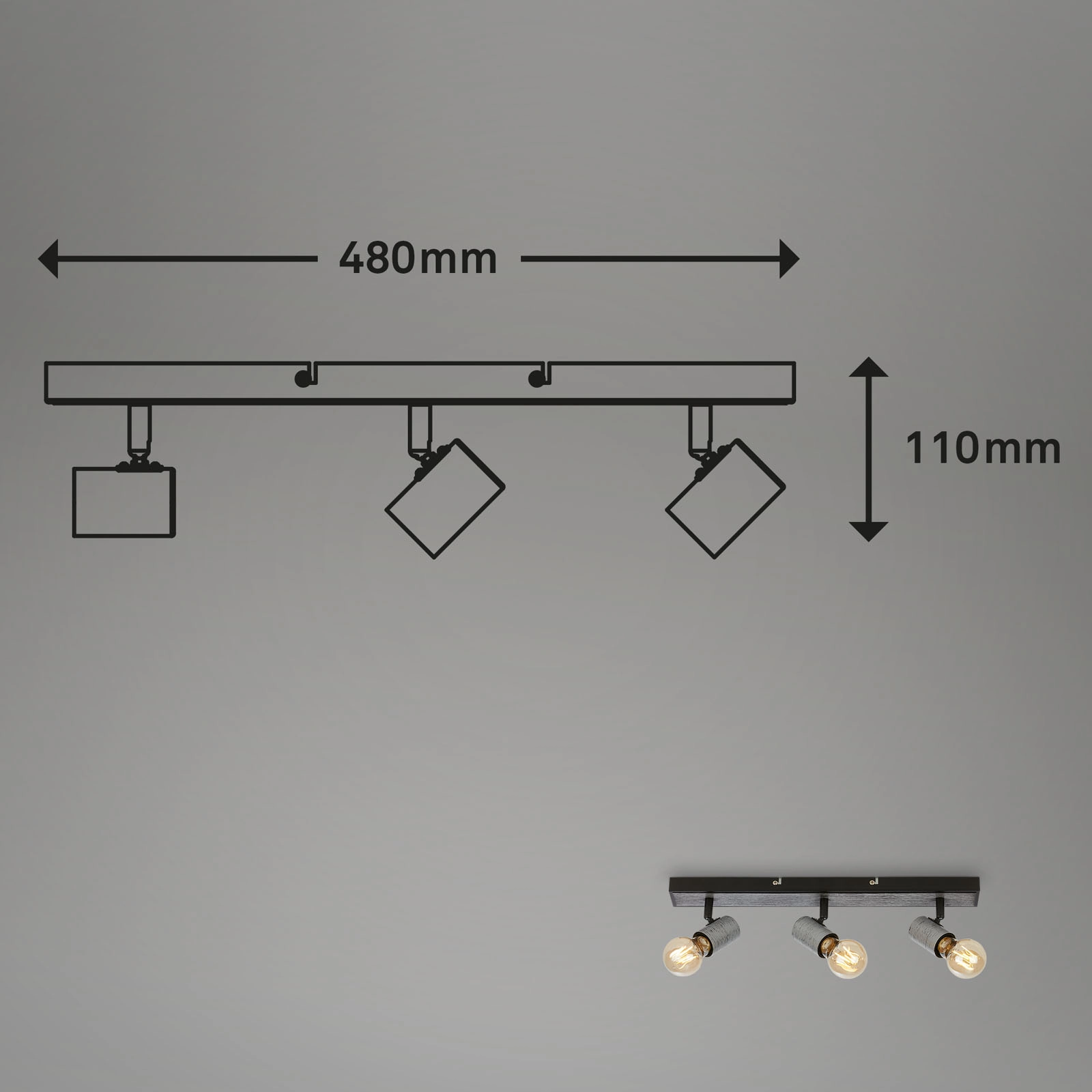 Spotleuchte, 48 cm, 3x E27, antik-silber