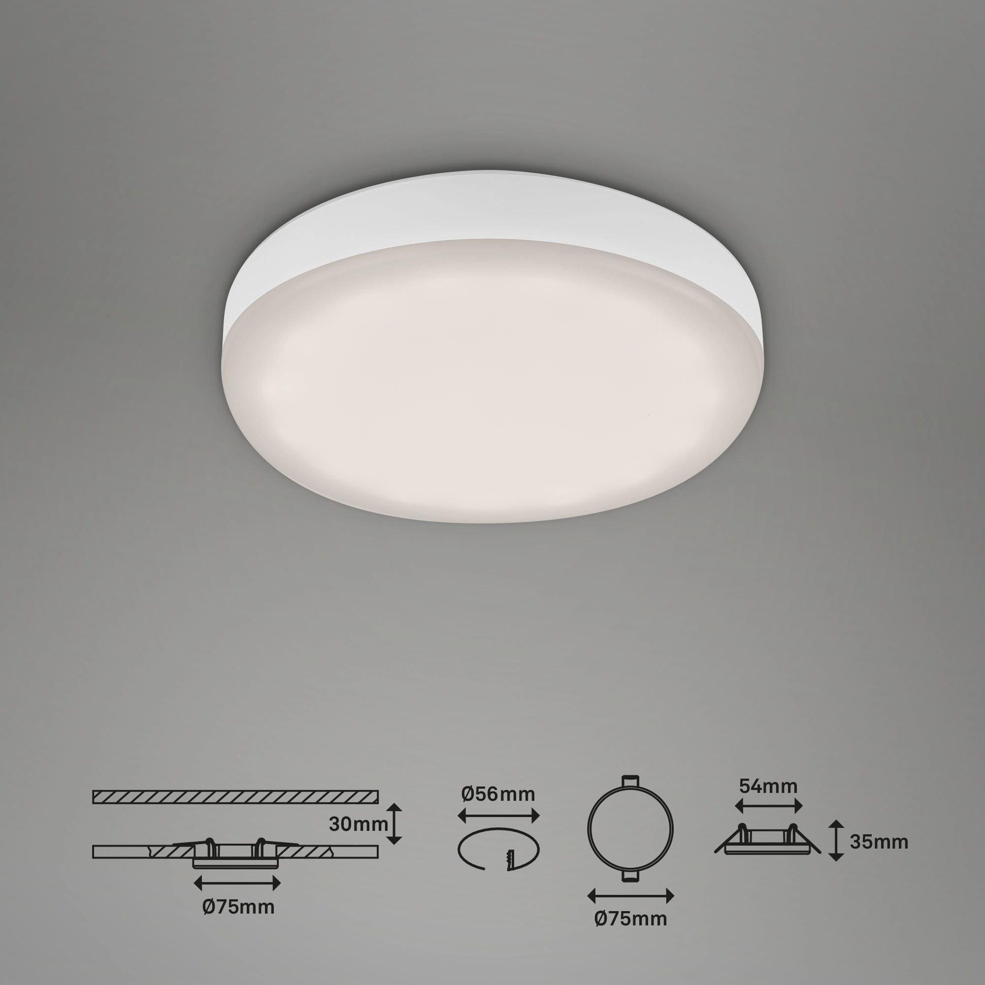 LED Einbauleuchte, Ø 7,5 cm, 3 W, 350 lm, Weiß