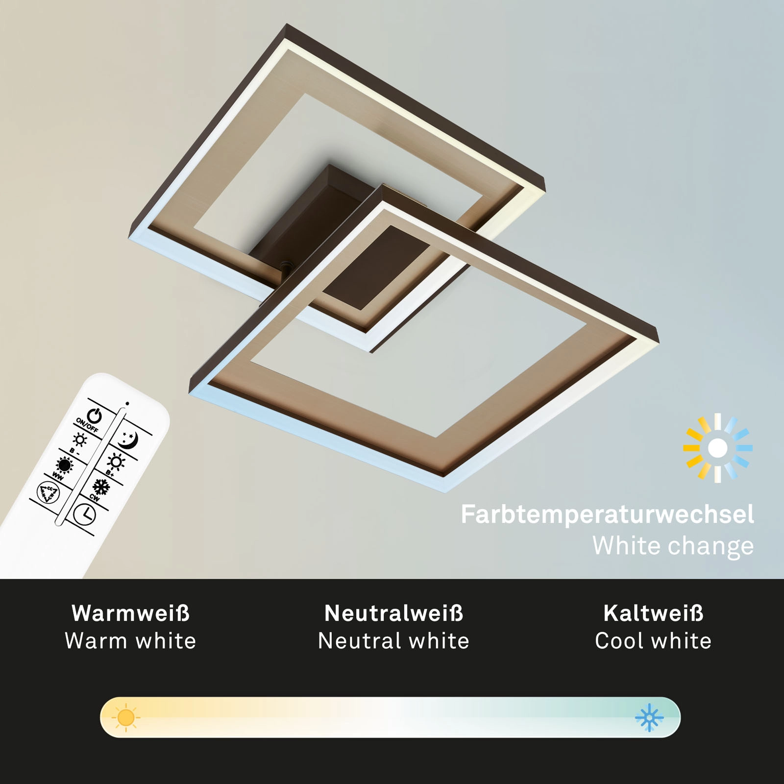 CCT LED Deckenleuchte, 56,8 cm, 25 W, Gold