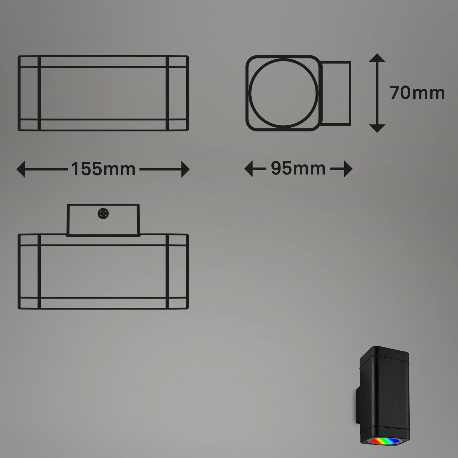 LED Außenwandleuchte. 15,5 cm, 2x LED-Module, 8,5 W, 350 lm, schwarz