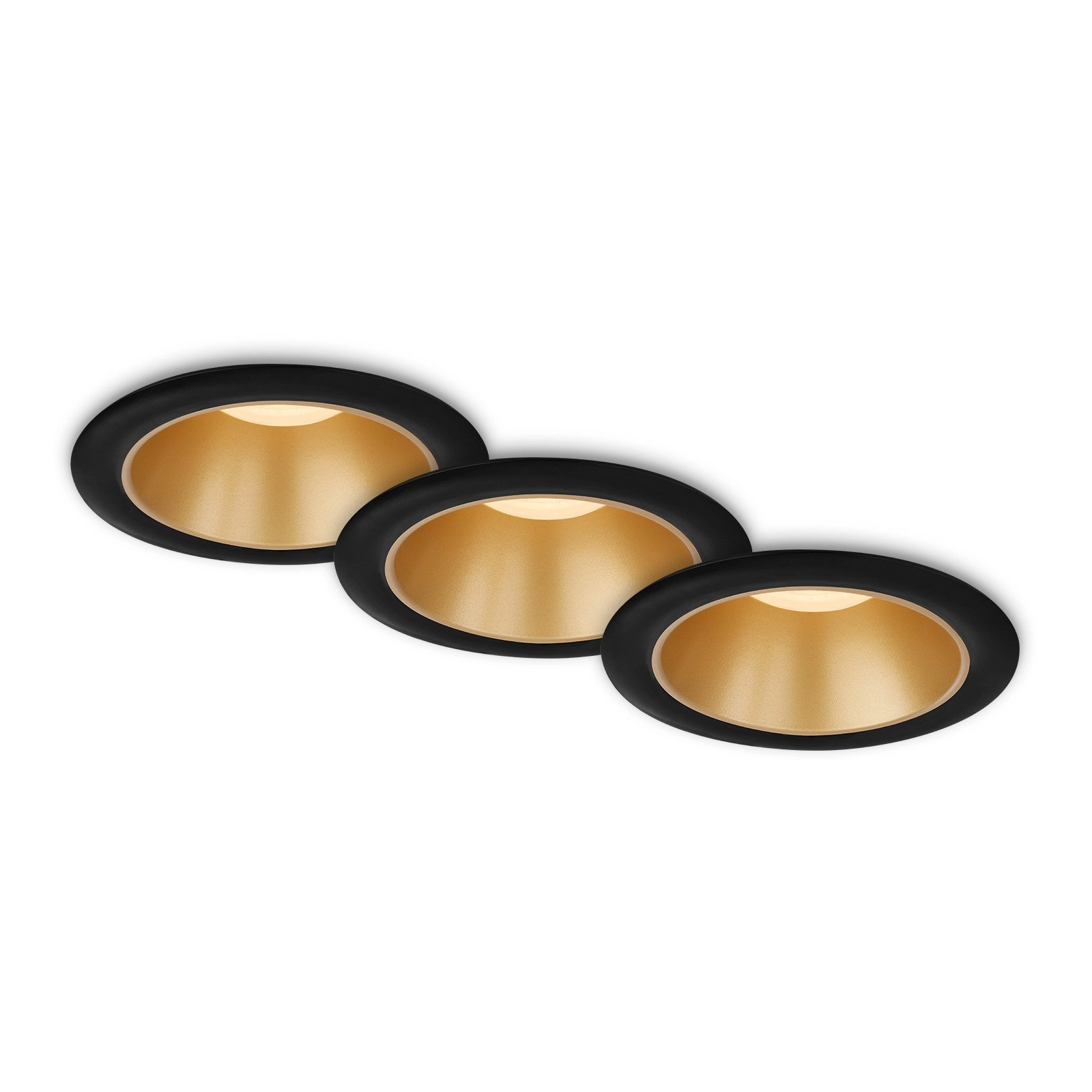 LED Einbauleuchten-Set, Ø9,5 cm, 3x LED, 4,9 W, 480 lm, schwarz-gold