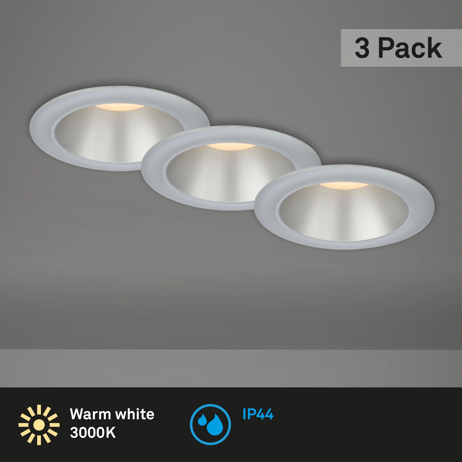 LED Einbauleuchten-Set, Ø9,5 cm, 3x LED, 4,9 W, 480 lm, chrom-matt