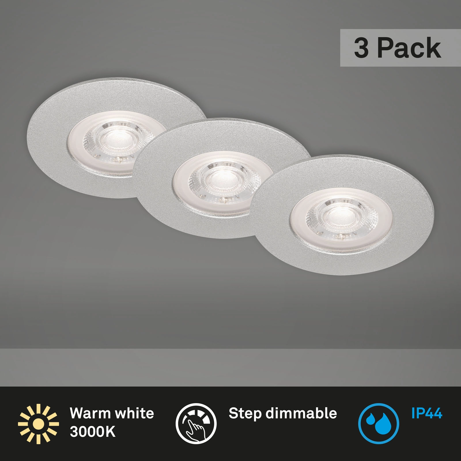 LED Einbauleuchten, Ø9 cm, 3x LED, 4,9 W, 480 lm, chrom-matt