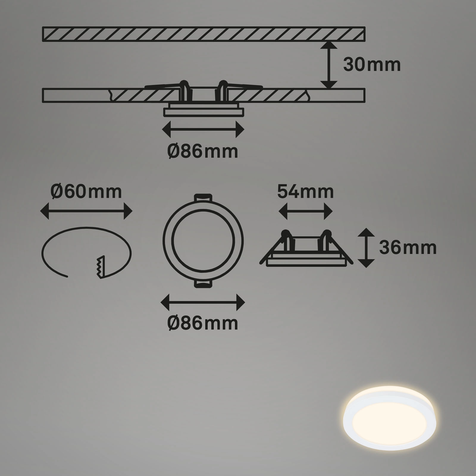 LED-Einbauleuchten, Ø8,4 cm, 3x LED, 3 W, 350 lm, weiß